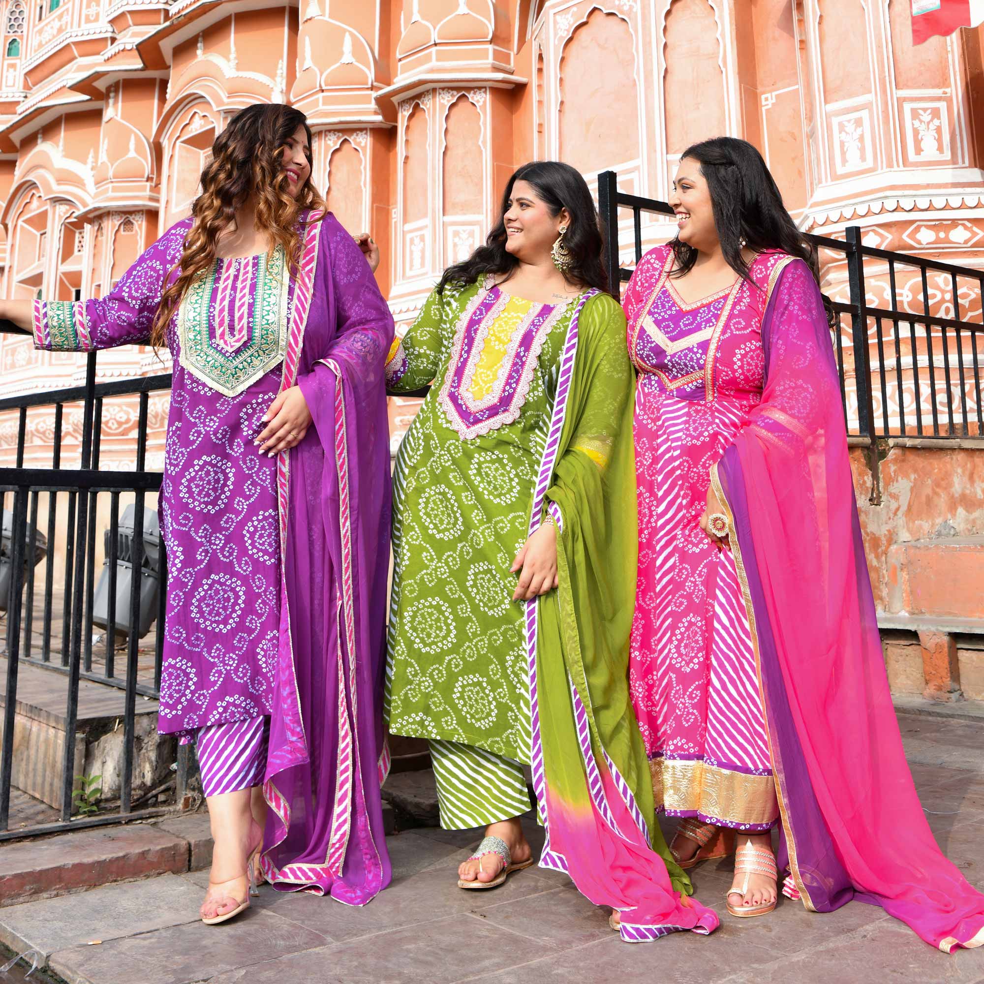 Saanjh - Green Bandhani Cotton Gota Kurta