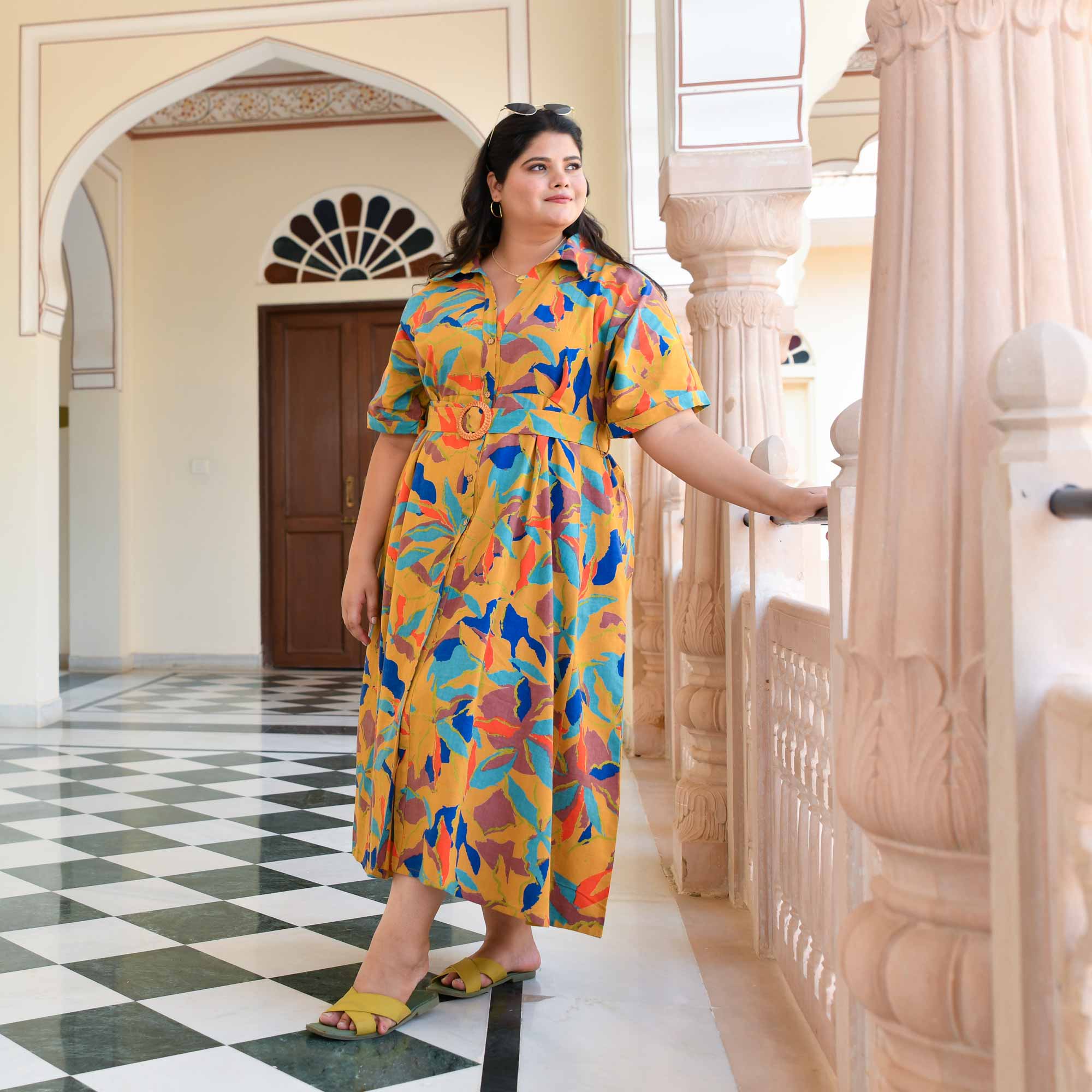 Pina Colada Tropical Print Cotton Dress