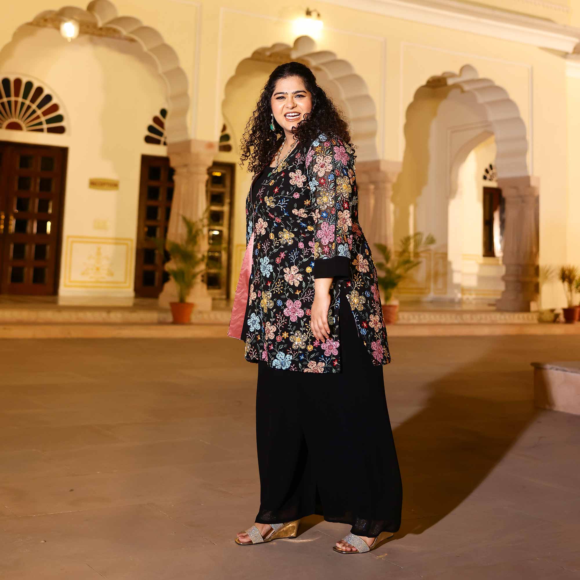 Black Stardust Georgette Sequin Embroidered Blazer Co-Ord Set Black Stardust Georgette Sequin Embroidered Blazer Co-Ord Set