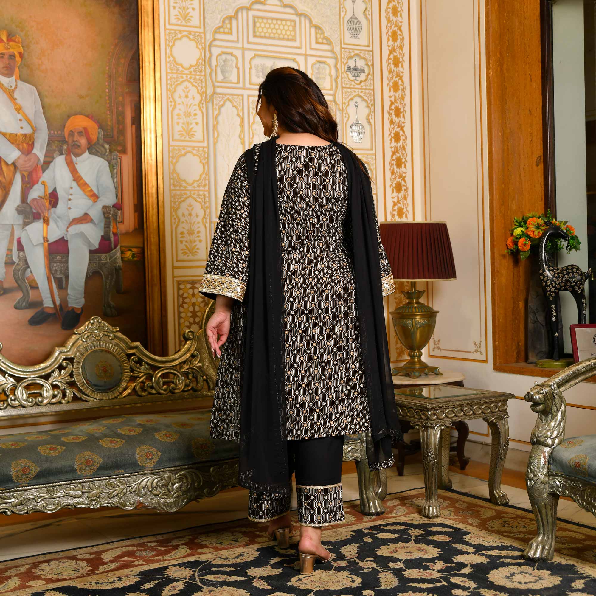 Jogi- Black & Gold Sequin Embroidered Cotton Suit Set