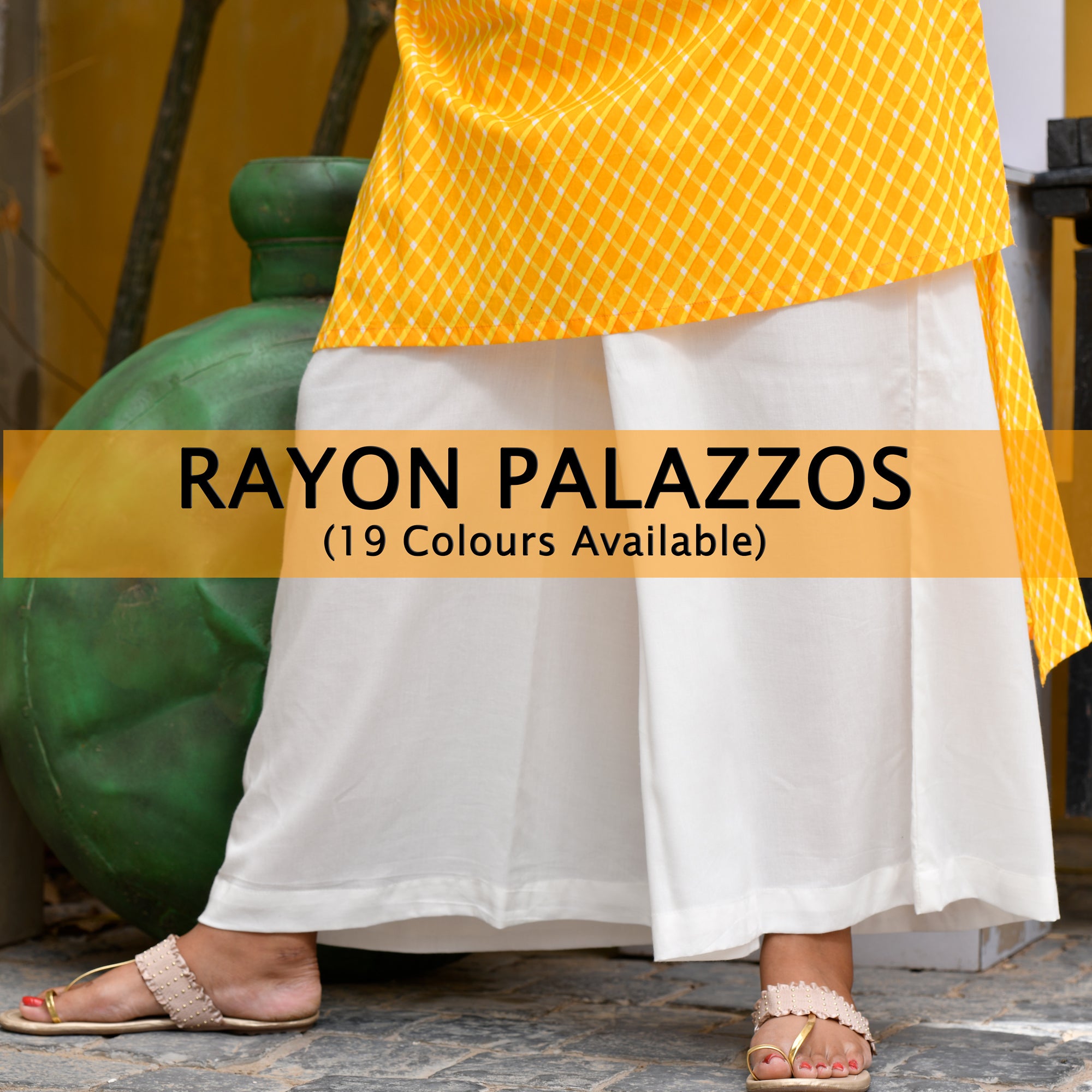 Rayon Palazzo ( Coral, Off White, Peach, Bottle Green, Black) Rayon Palazzo ( Coral, Off White, Peach, Bottle Green, Black)