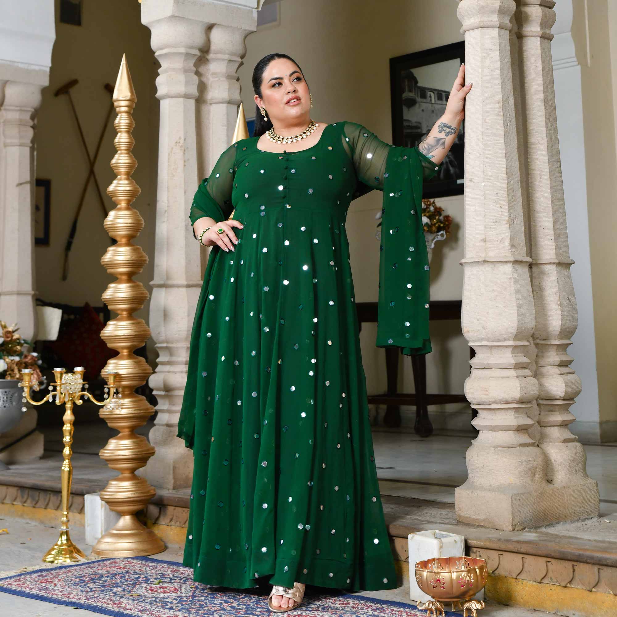 Glorious Green Radiance Georgette Embroidered Anarkali Set Glorious Green Radiance Georgette Embroidered Anarkali Set