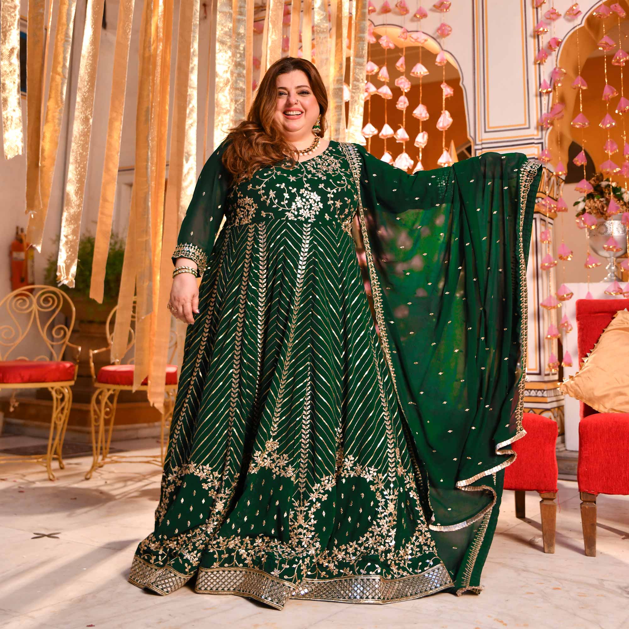 Shimmering Emerald Sequin Embroidered Georgette Anarkali Set Shimmering Emerald Sequin Embroidered Georgette Anarkali Set