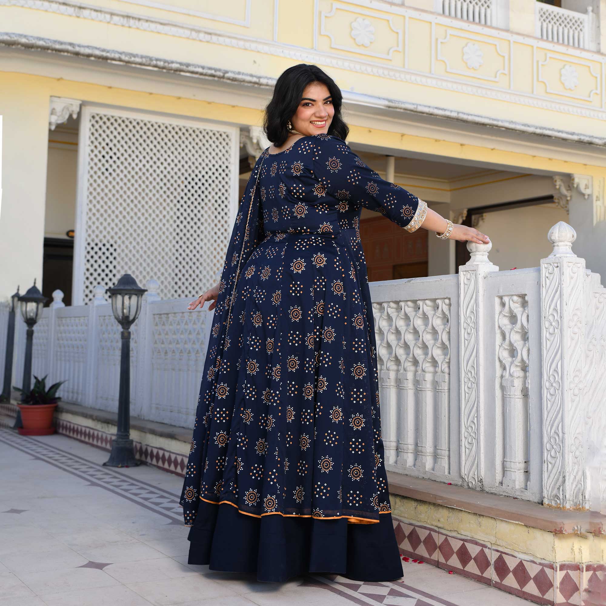 Royal Rhyme Bandhani Crepe Anarkali Lehenga Set Royal Rhyme Bandhani Crepe Anarkali Lehenga Set