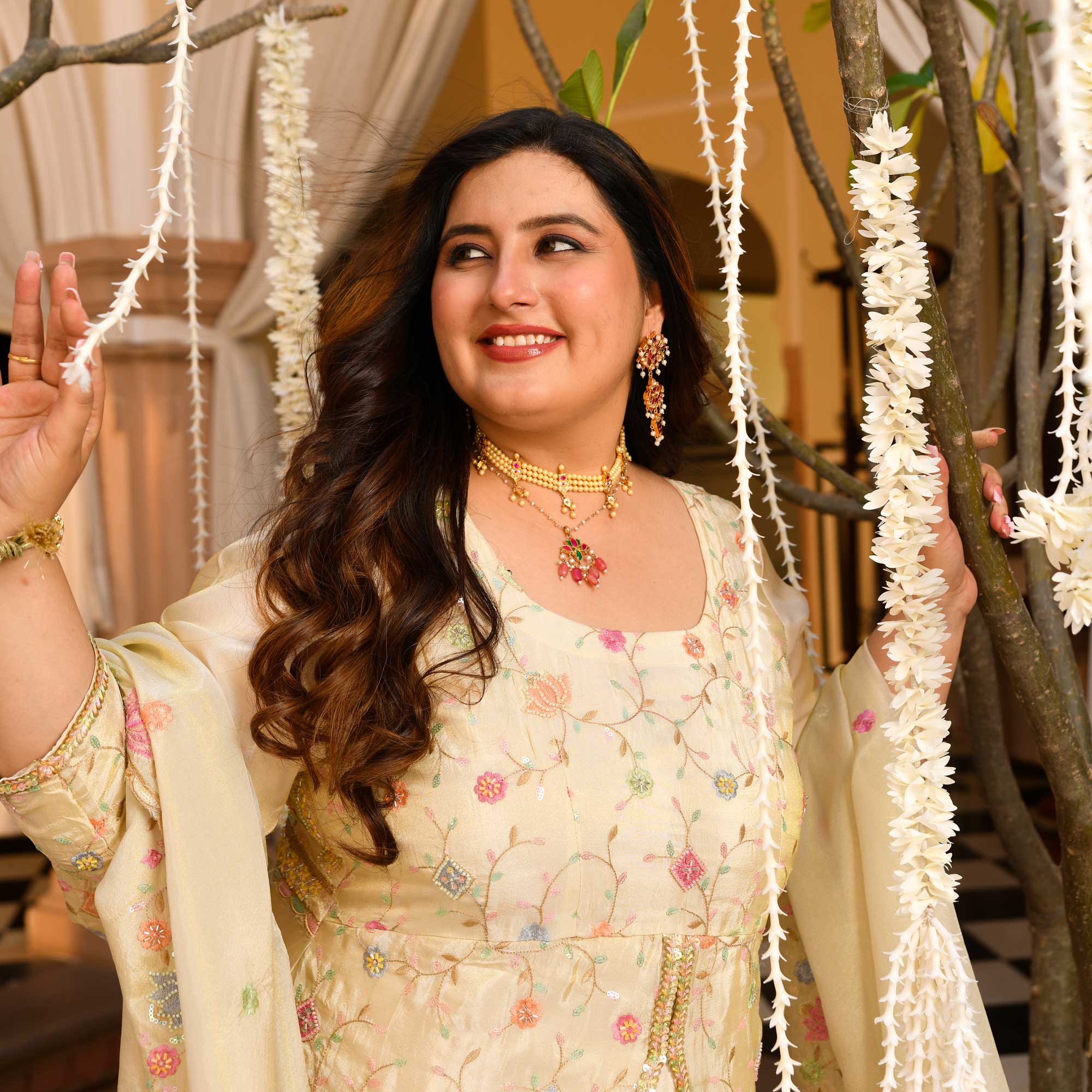 PAALKI - Ivory Cutdana Embroidered Pure Tissue Silk Anarkali PAALKI - Ivory Cutdana Embroidered Pure Tissue Silk Anarkali