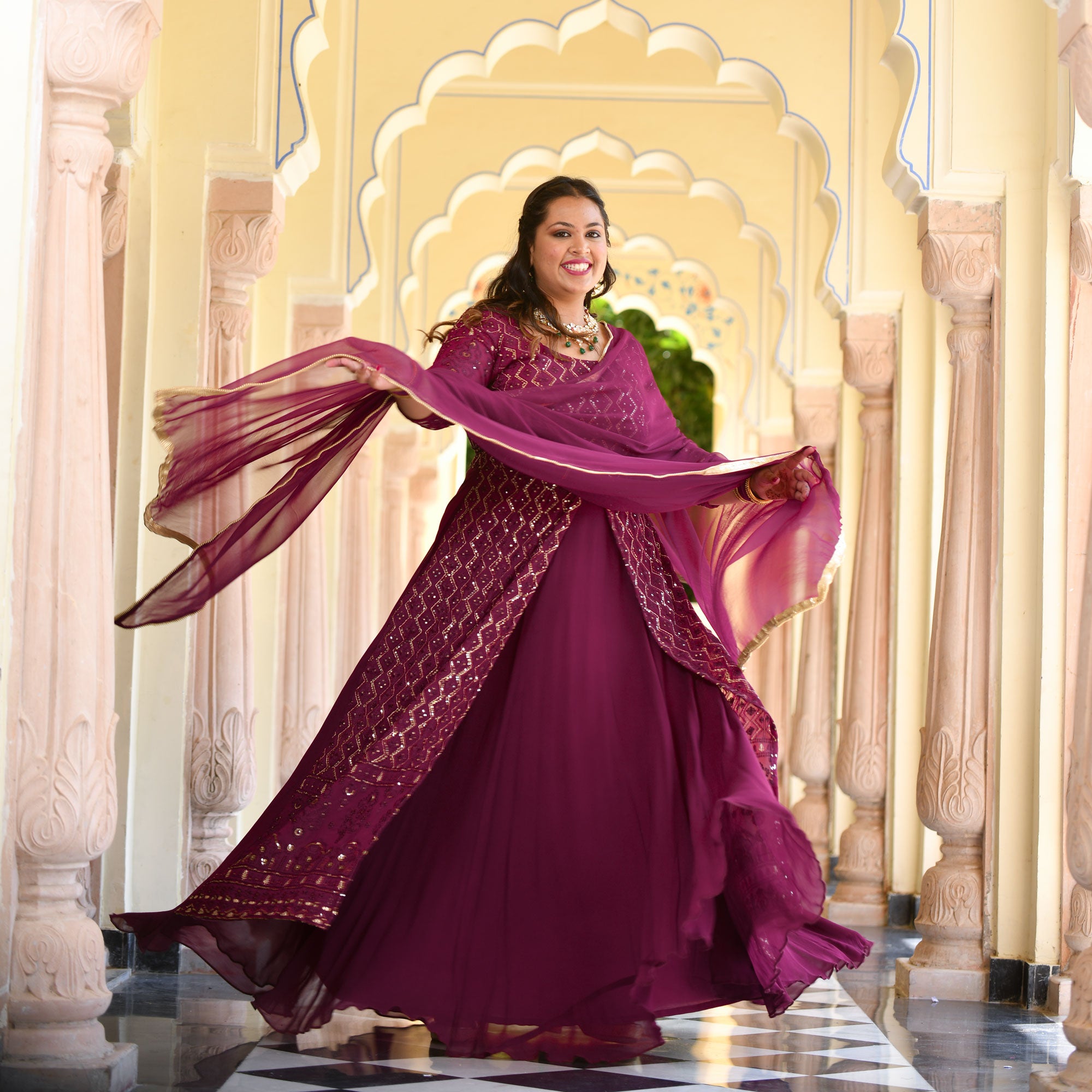 Wine Thread Embroidered Georgette Anarkali Dress Wine Thread Embroidered Georgette Anarkali Dress