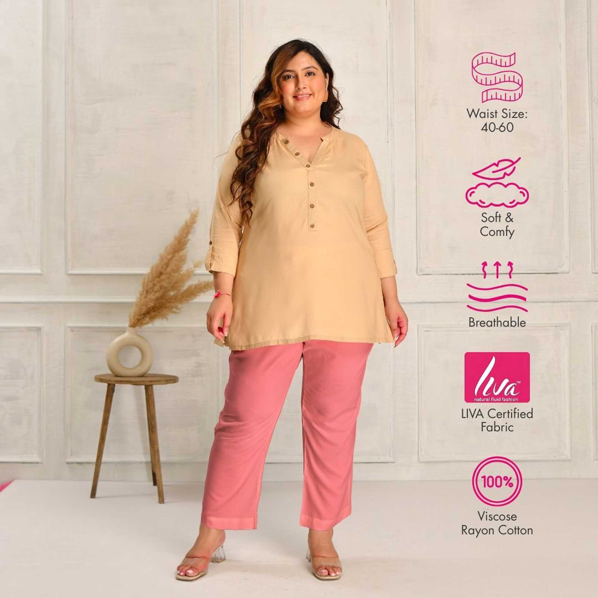 Plus Size Narrow Fit Pants Combo 3 (White, Peach, Coffee)