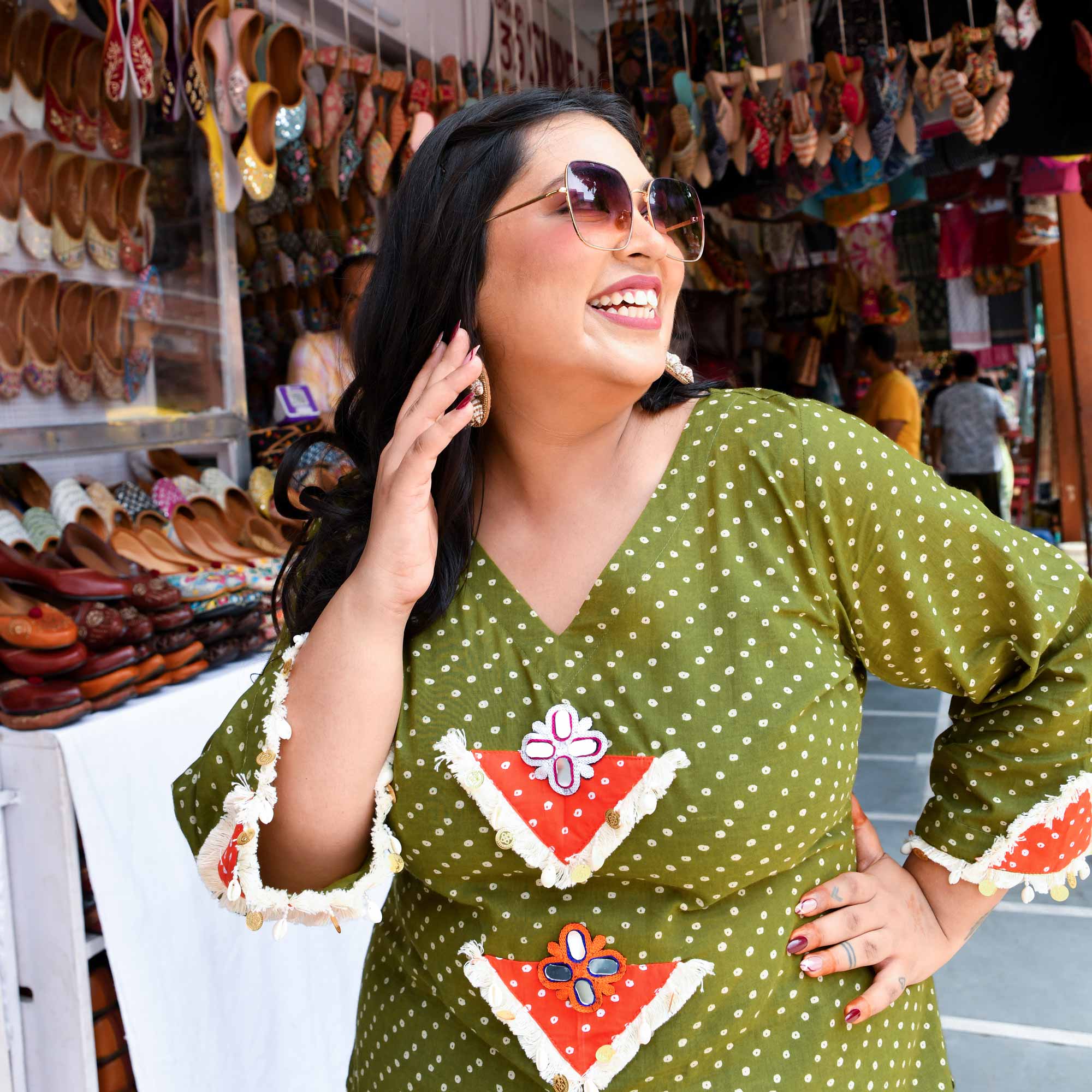 Basil Charm Bohemian Mirror Embroidered Kurta Basil Charm Bohemian Mirror Embroidered Kurta