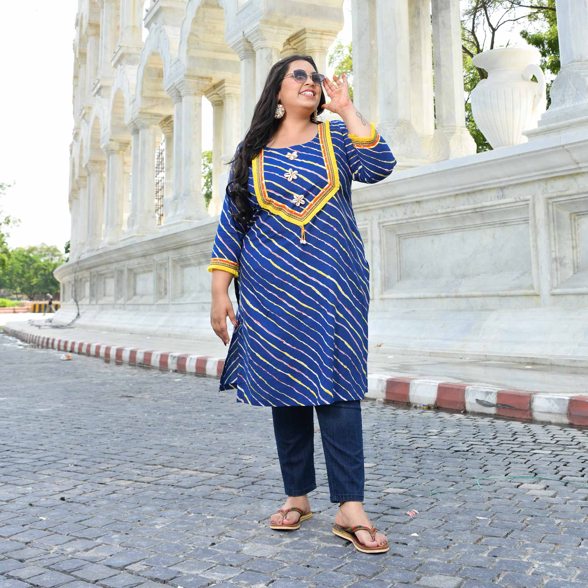 Persian Pearl - Blue Leheriya Bohemian Cotton Kurta