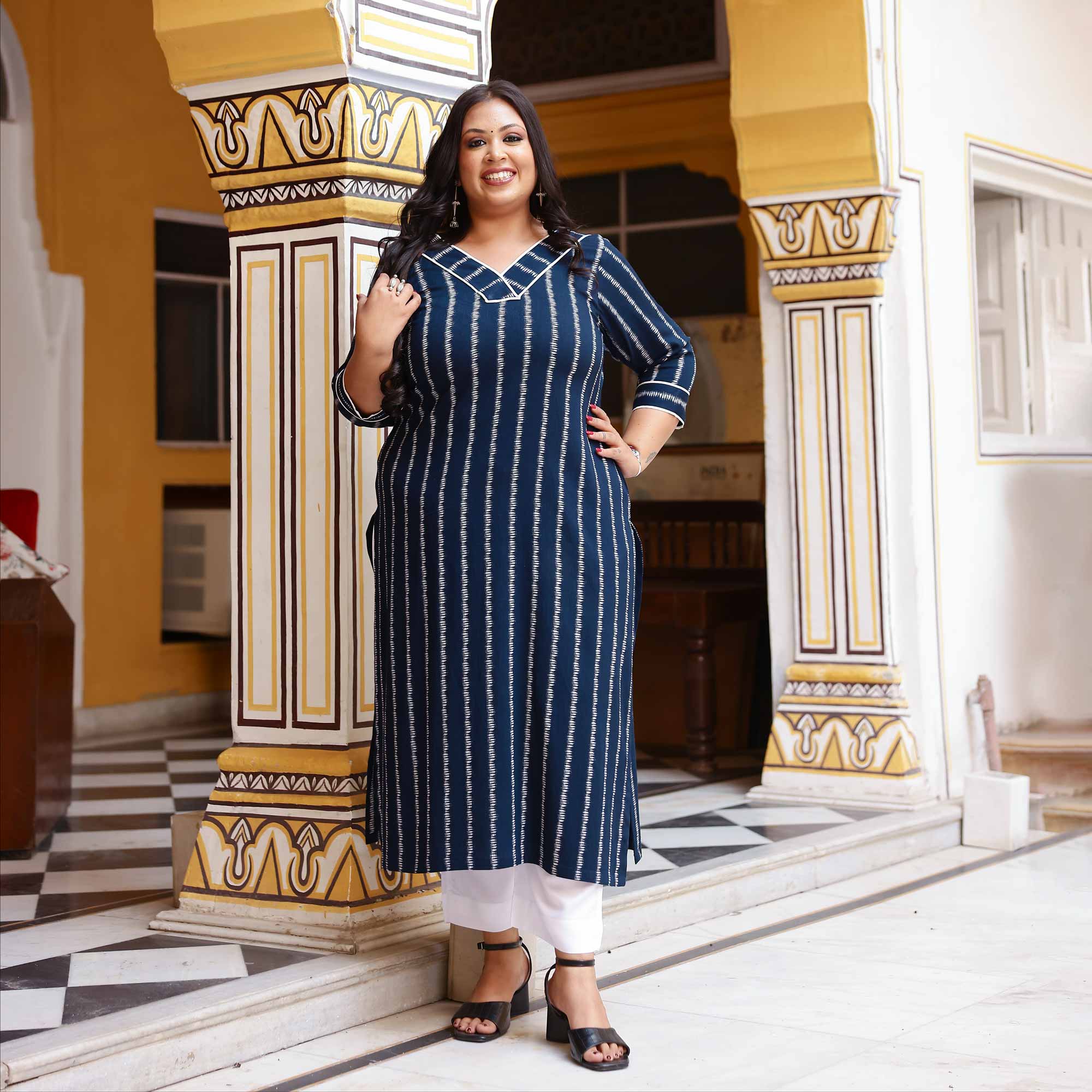 Blissfull Streaks Cotton Lycra Kurta Blissfull Streaks Cotton Lycra Kurta