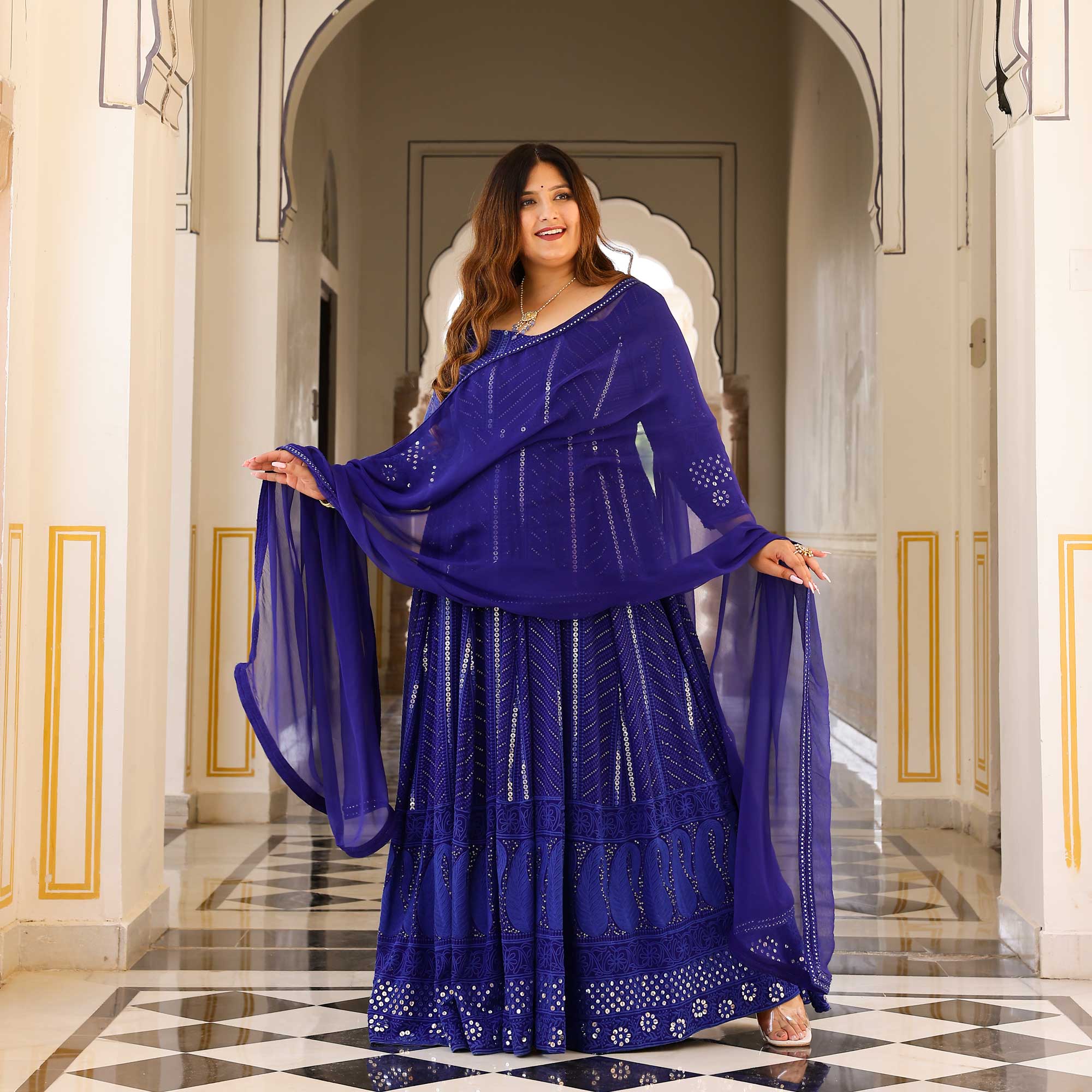 Royal Ink Pure Georgette Embroidered Anarkali Set