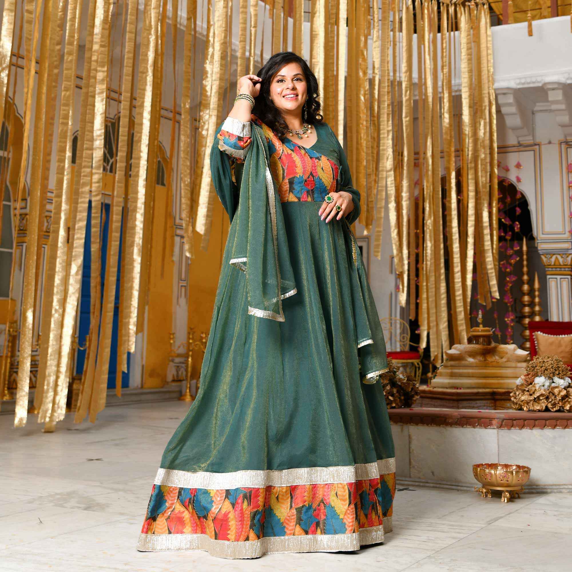 Forest Dew-Sage green Tissue Silk Anarkali Set Forest Dew-Sage green Tissue Silk Anarkali Set