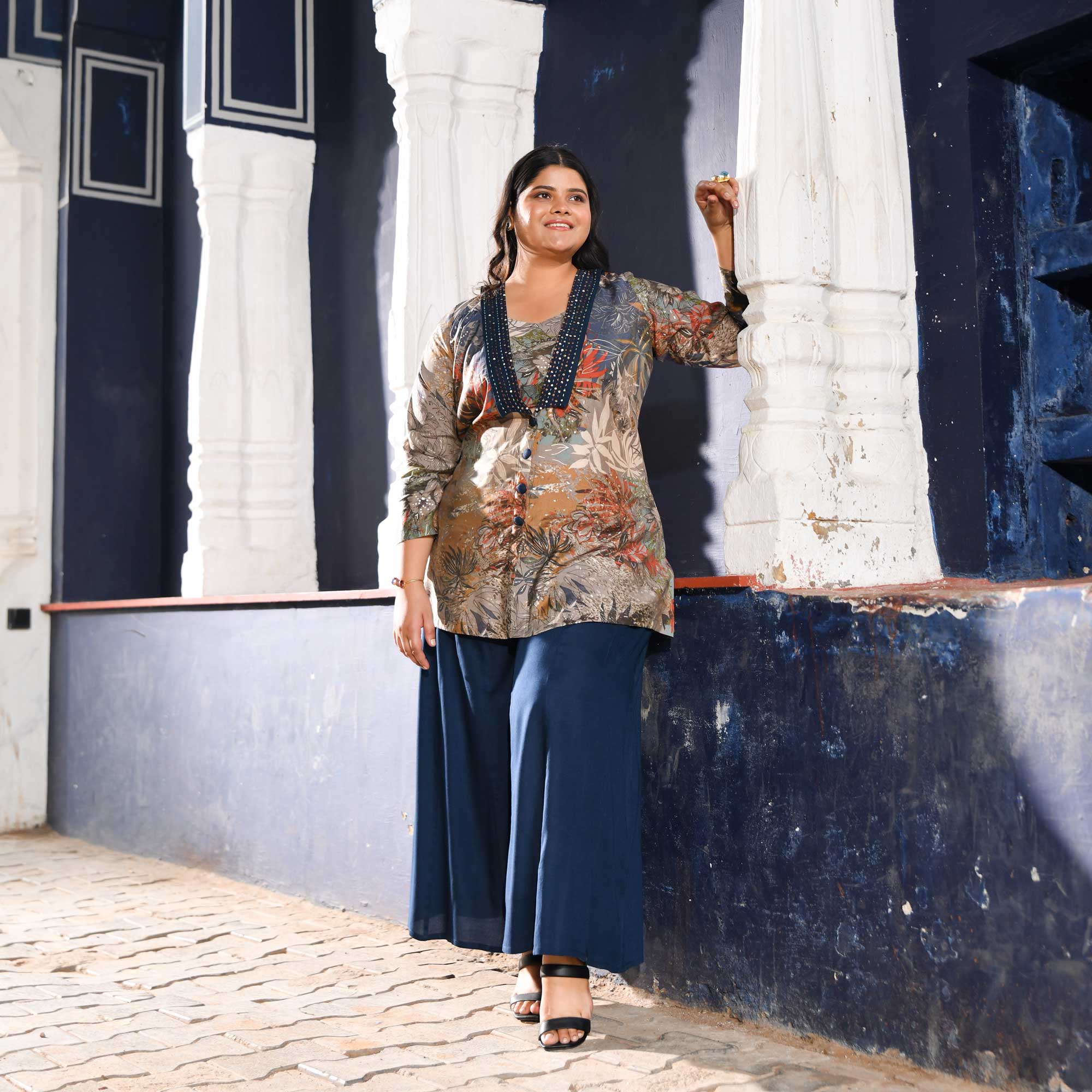 Baltic Sea Modal Hand Embroidered Blazer Co-ord Set