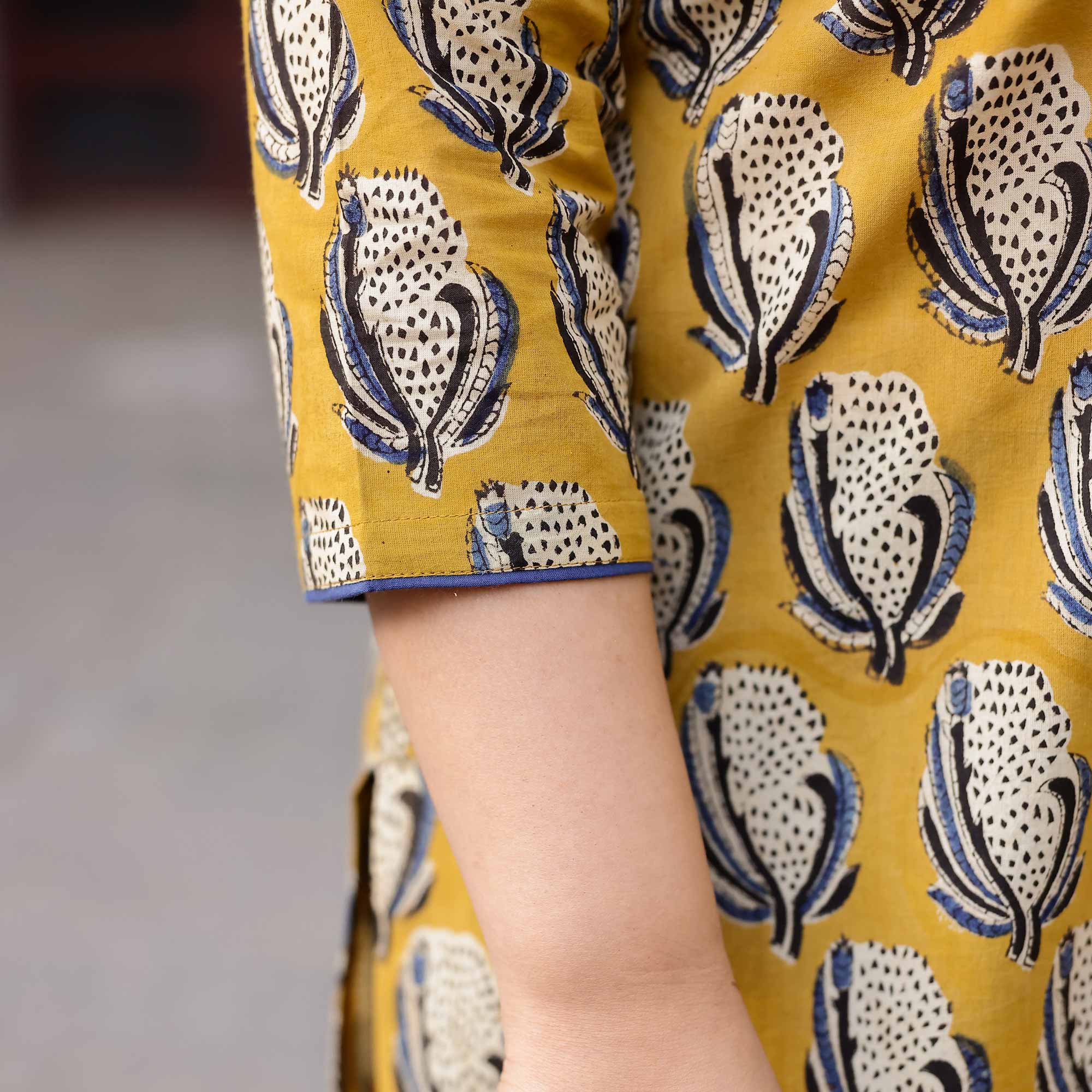 Buttercup Yellow Handblock Printed Cotton Kurta
