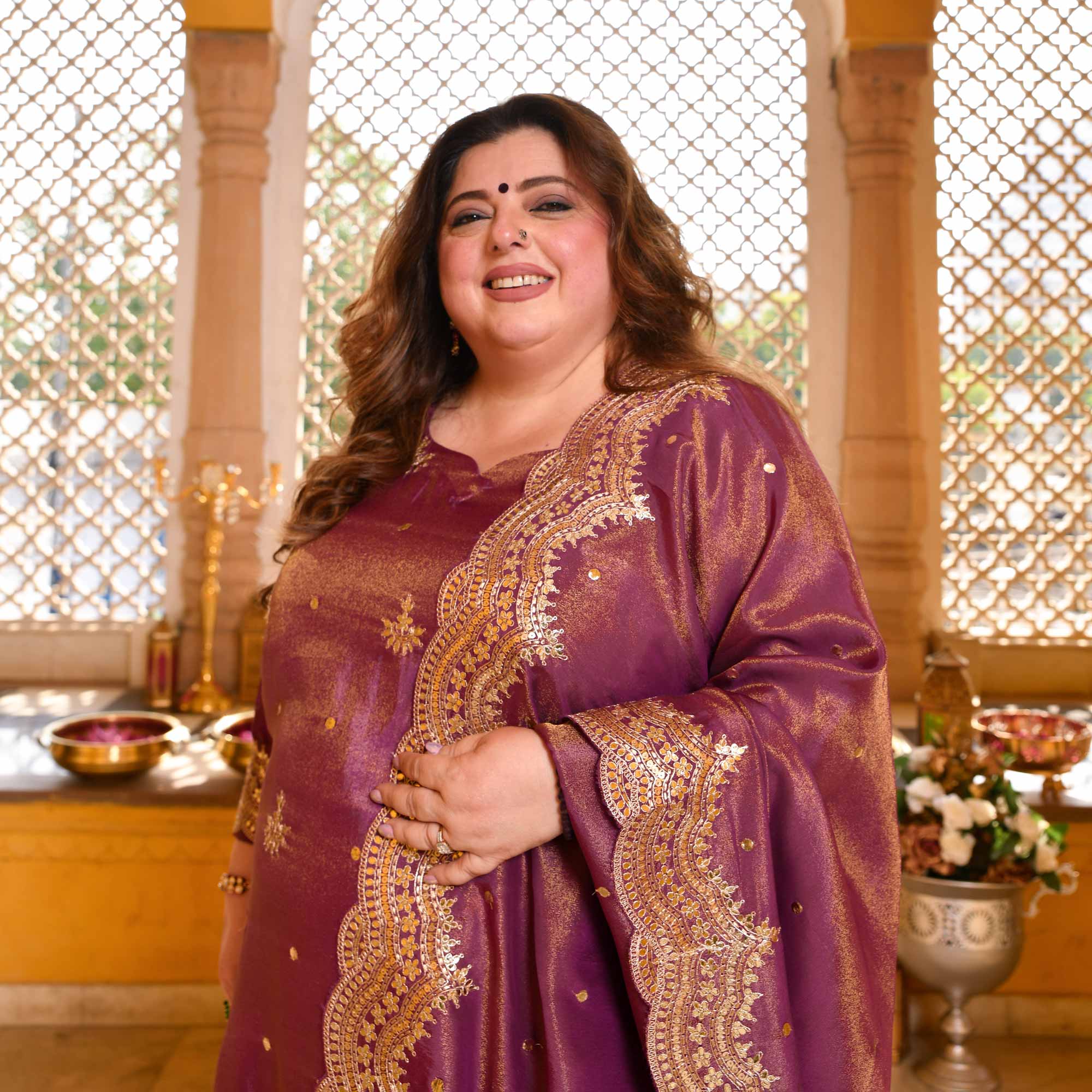 Berry Divine-Purple Pure Tissue Silk Embroidered Suit Set
