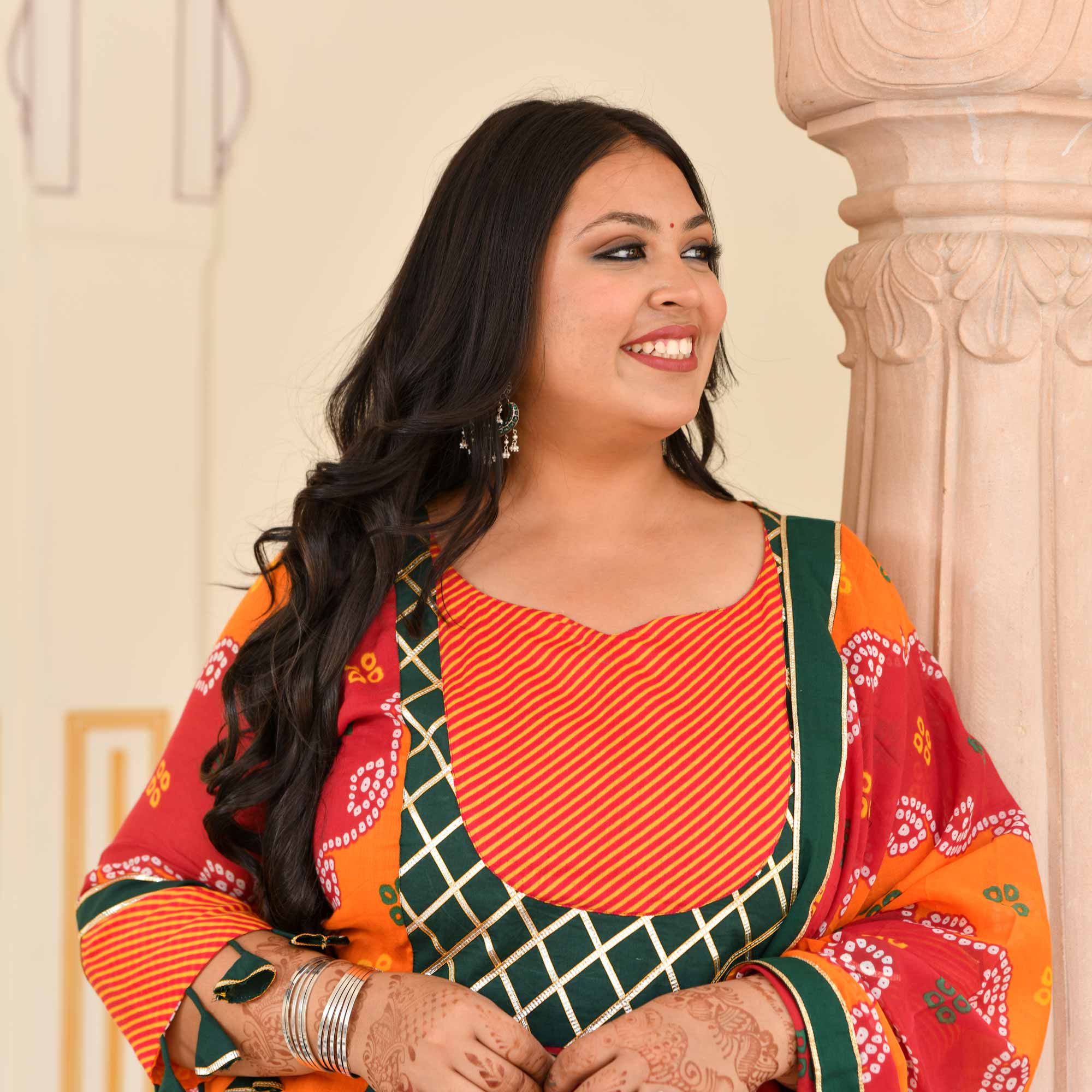 Sunheri Tarang Bandhani Cotton Suit Set