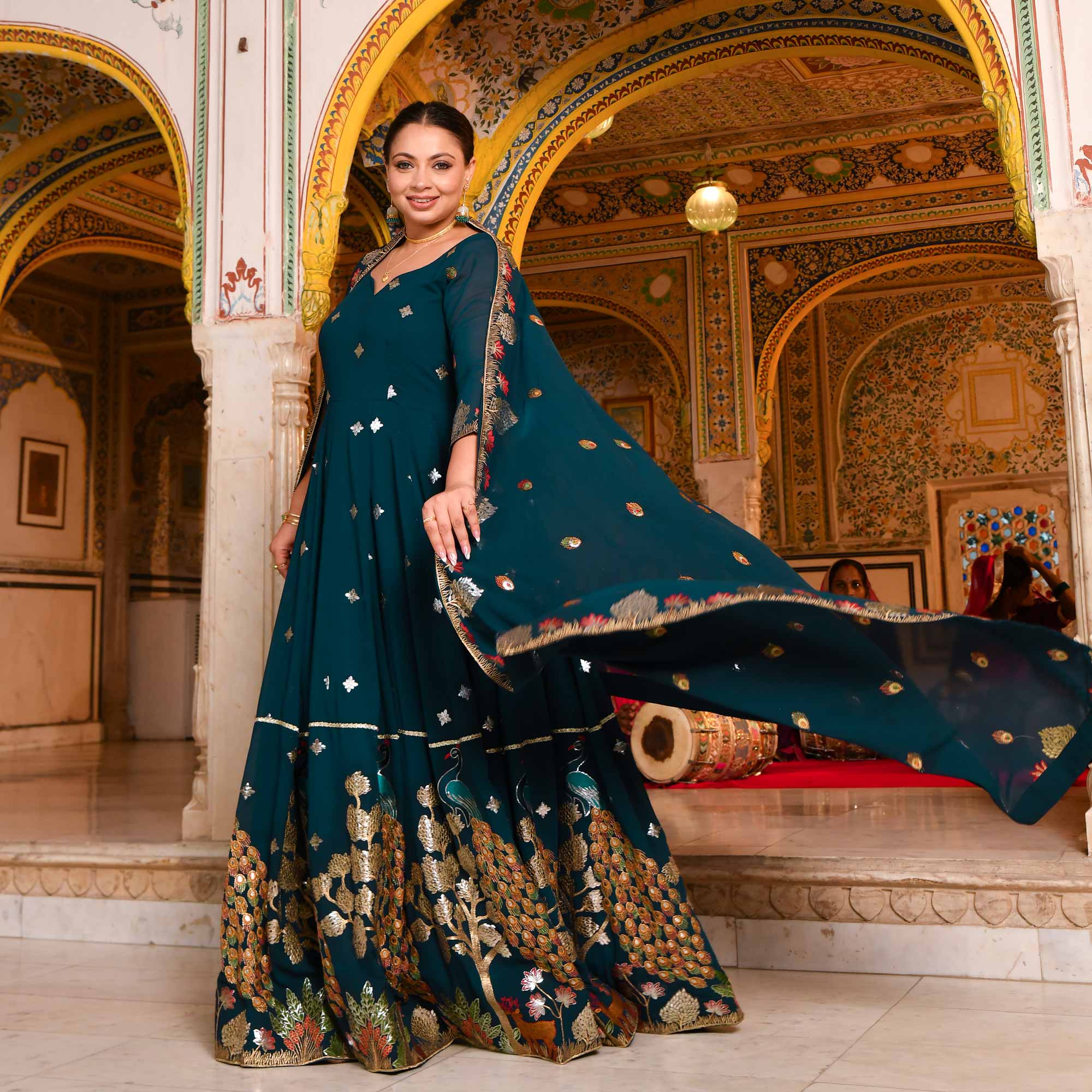 Mayura Blue Embroidered Georgette Anarkali Set Mayura Blue Embroidered Georgette Anarkali Set