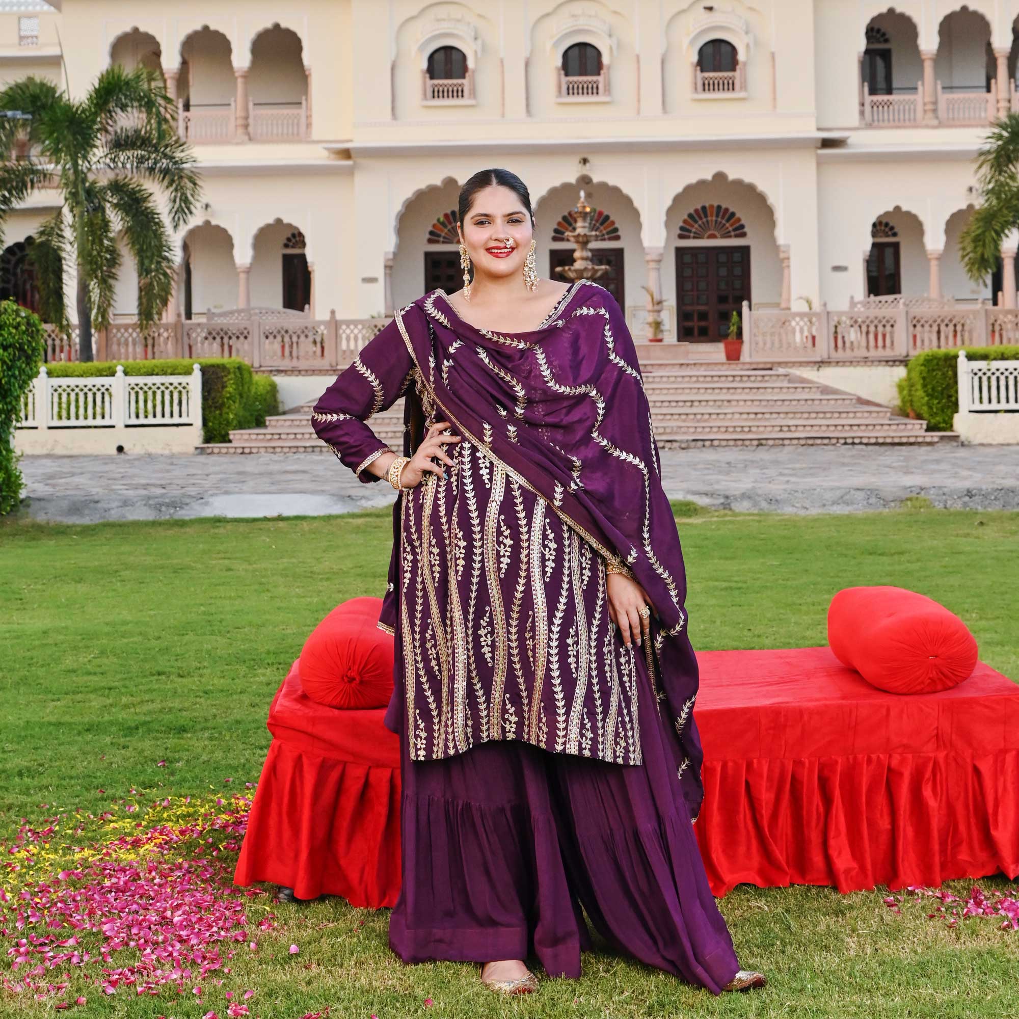 Radiant Raisin Purple Passion Gota Patti Fusion Sharara Set