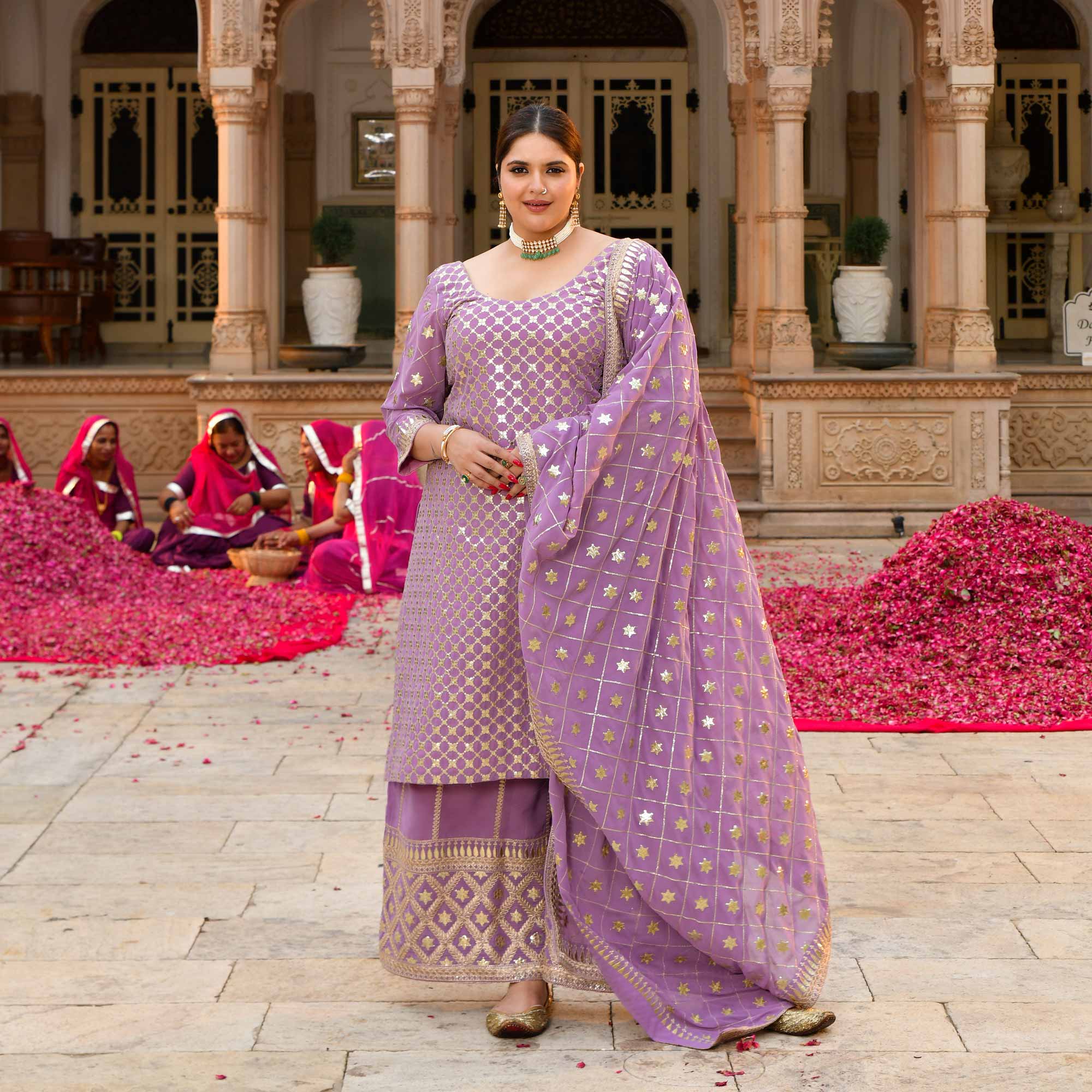 Lavanaya- Deep Lilac Sequin Embroidered Georgette Suit Set