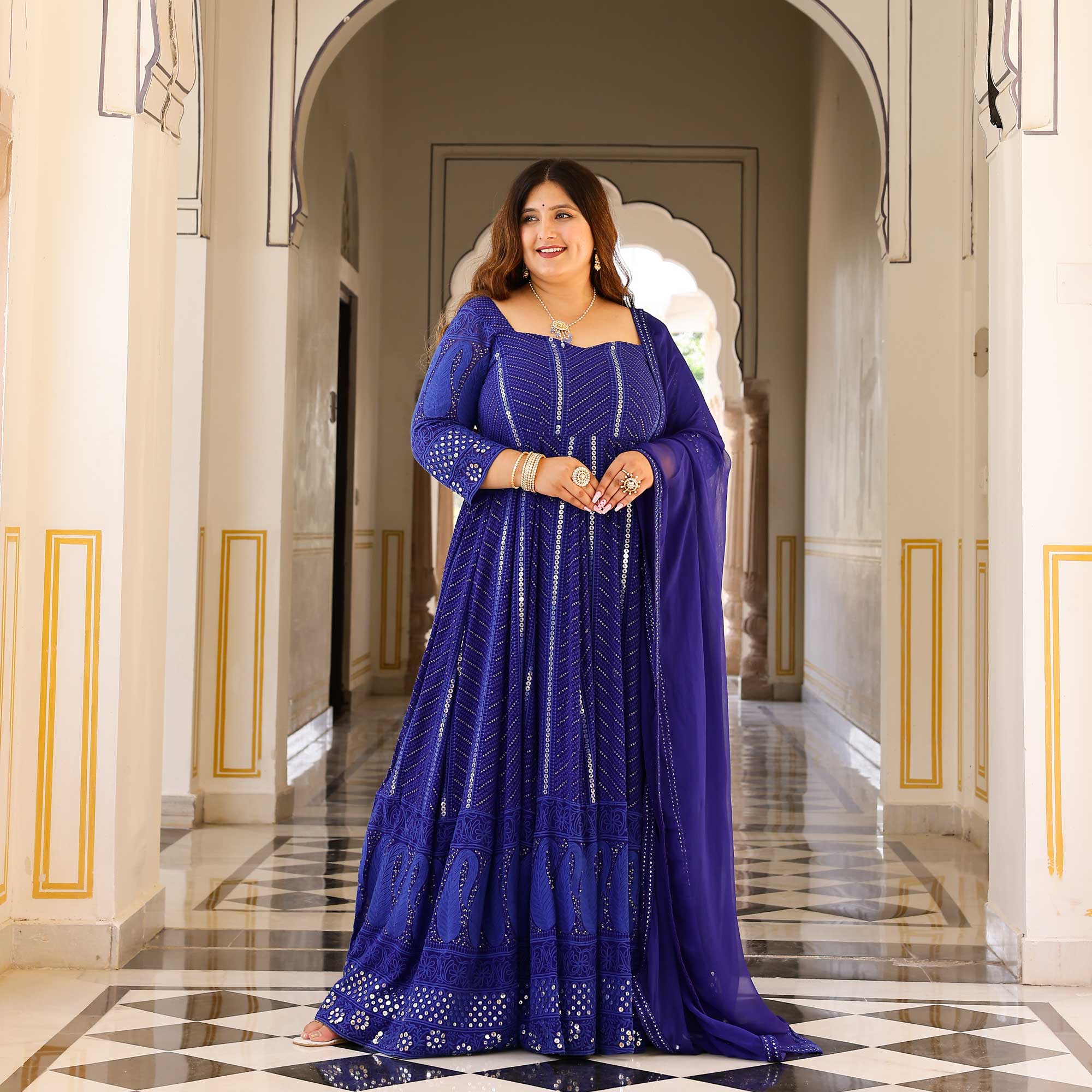 Royal Ink Pure Georgette Embroidered Anarkali Set