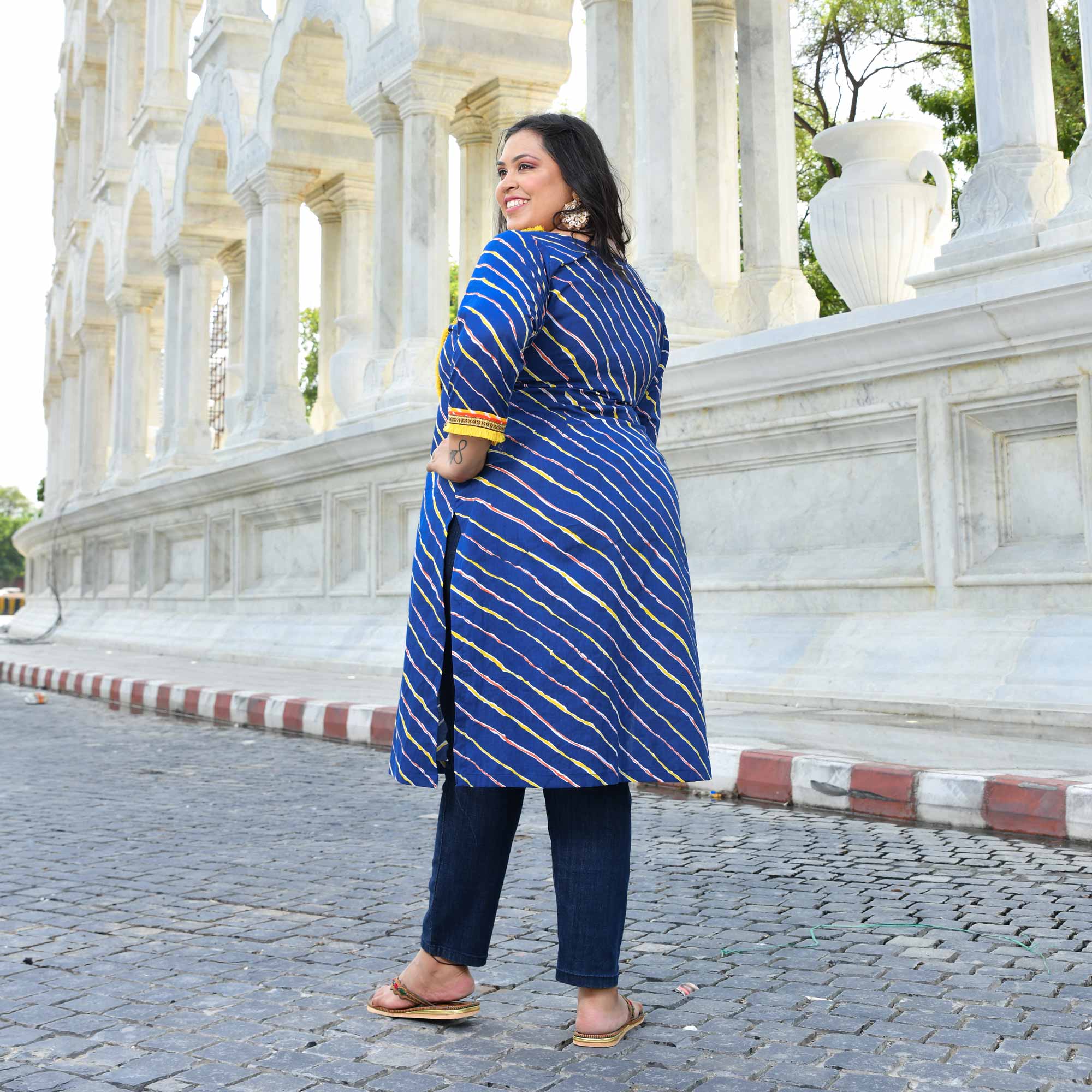 Persian Pearl - Blue Leheriya Bohemian Cotton Kurta