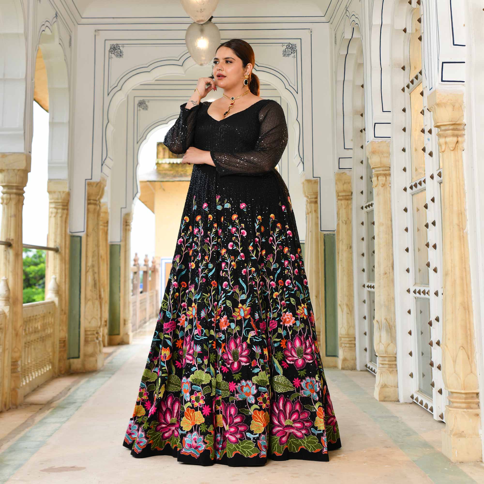Black Floral Noir Sequin Embroidered Dress