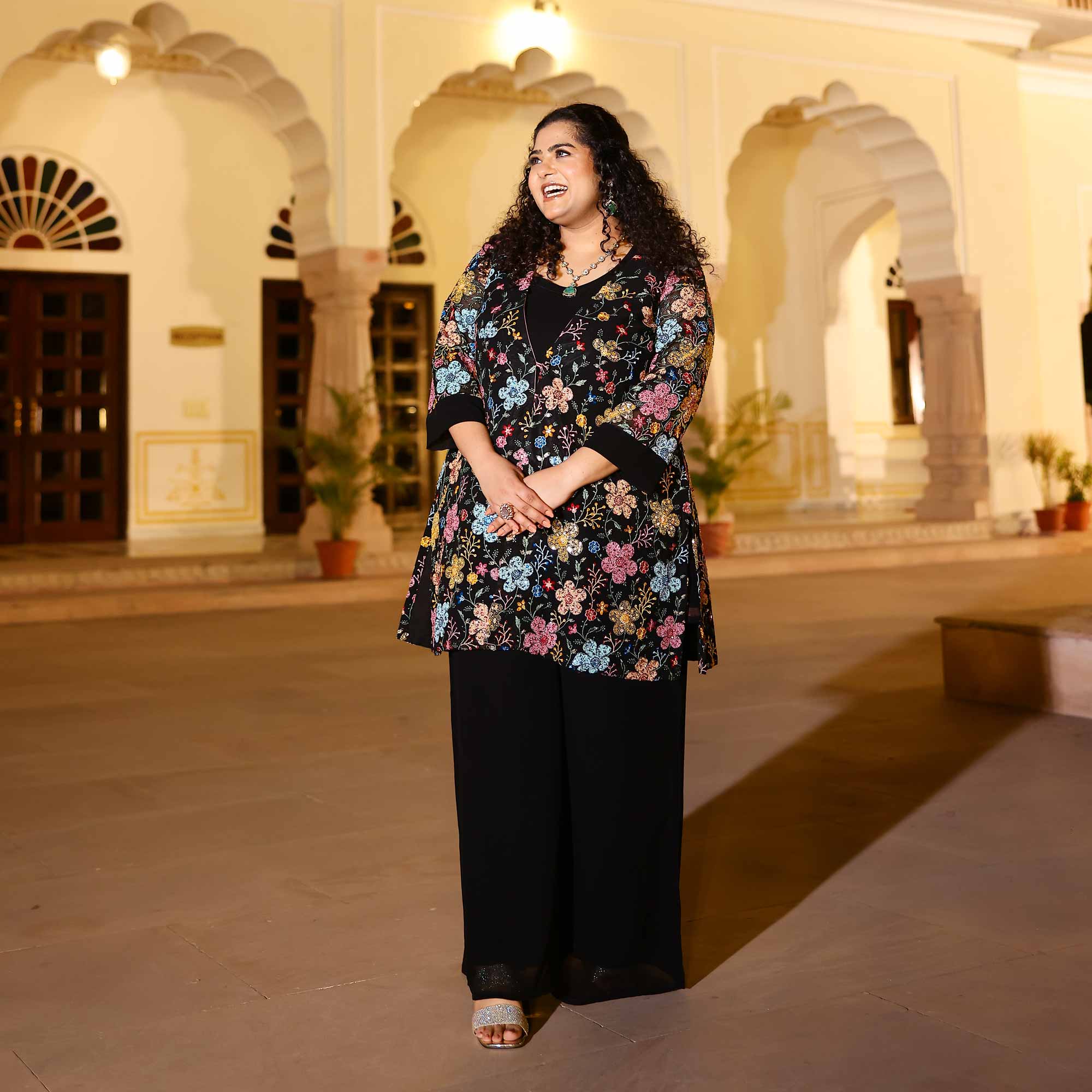 Black Stardust Georgette Sequin Embroidered Blazer Co-Ord Set Black Stardust Georgette Sequin Embroidered Blazer Co-Ord Set