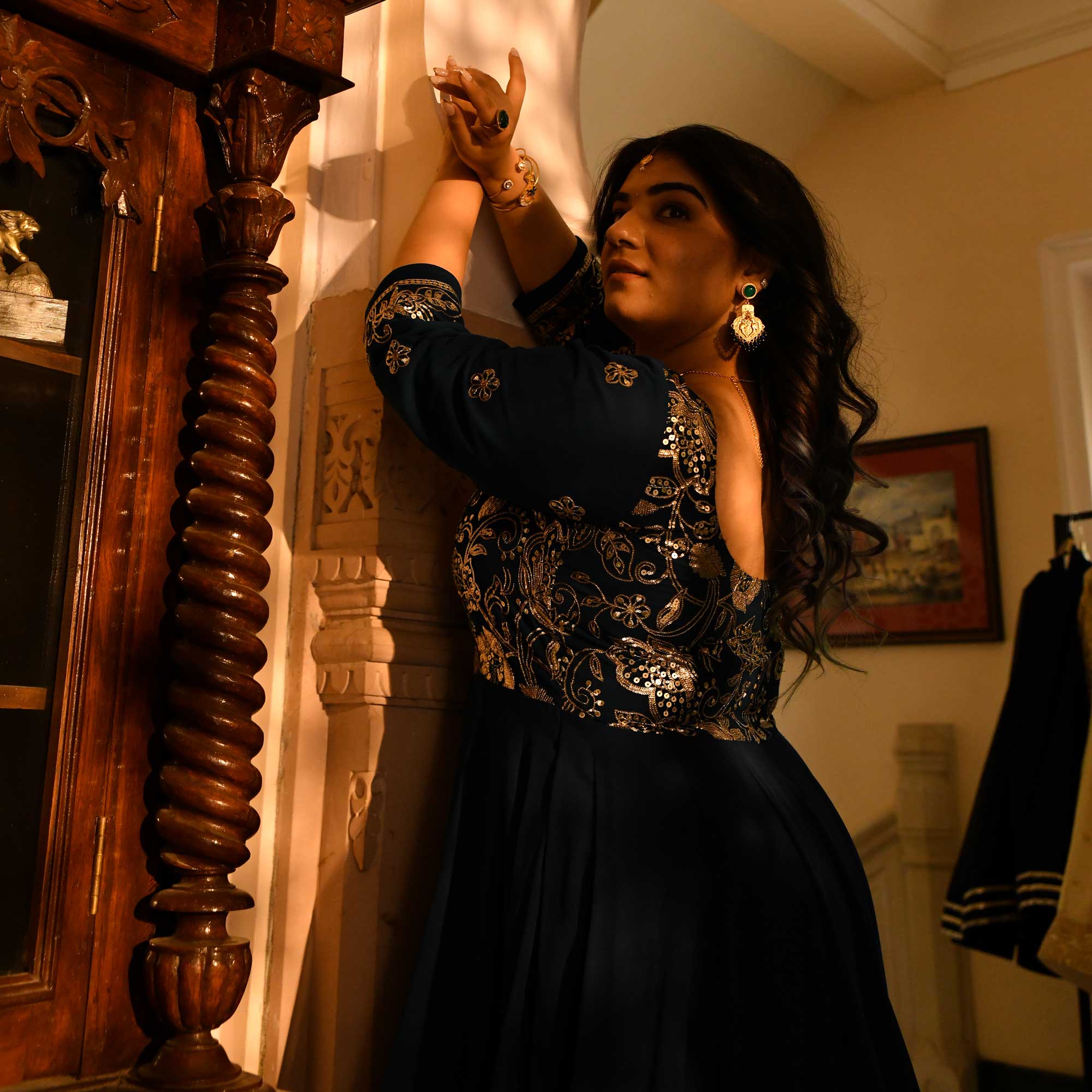 Jahnvi - Deep Prussian Blue Sequin Embroidered Georgette Anarkali Set