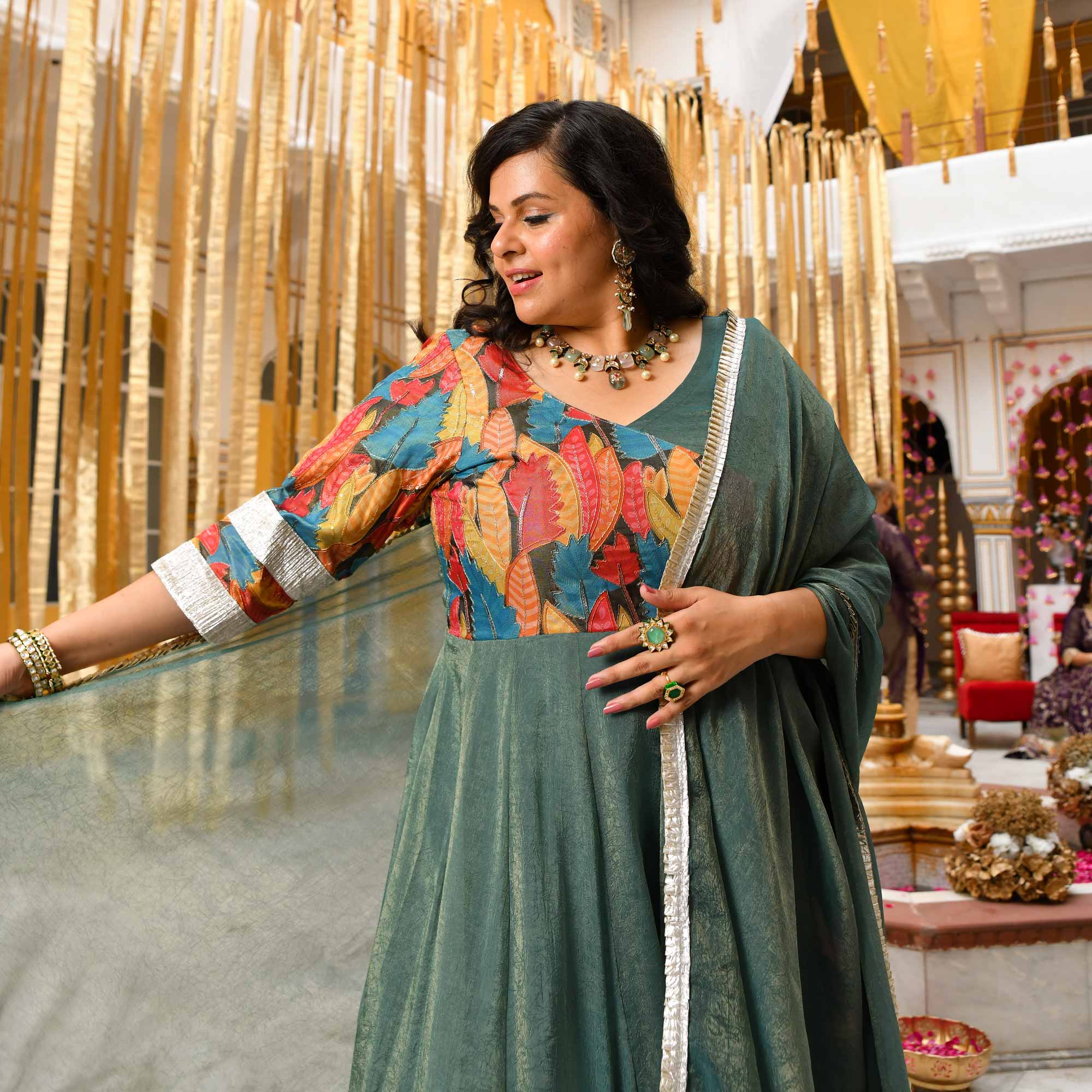 Forest Dew-Sage green Tissue Silk Anarkali Set Forest Dew-Sage green Tissue Silk Anarkali Set