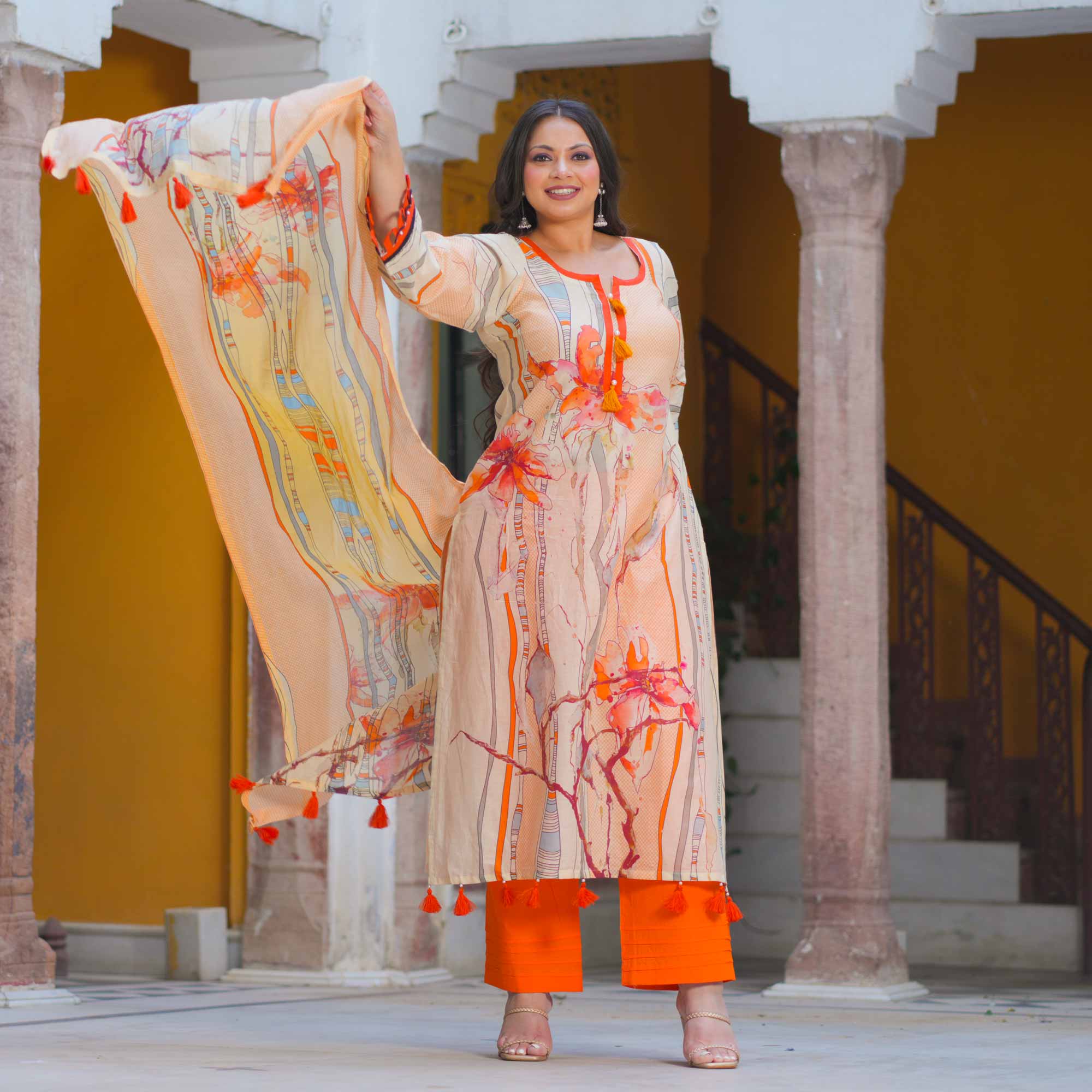 Saffron Sunset Summer Story Cotton Suit Set Saffron Sunset Summer Story Cotton Suit Set