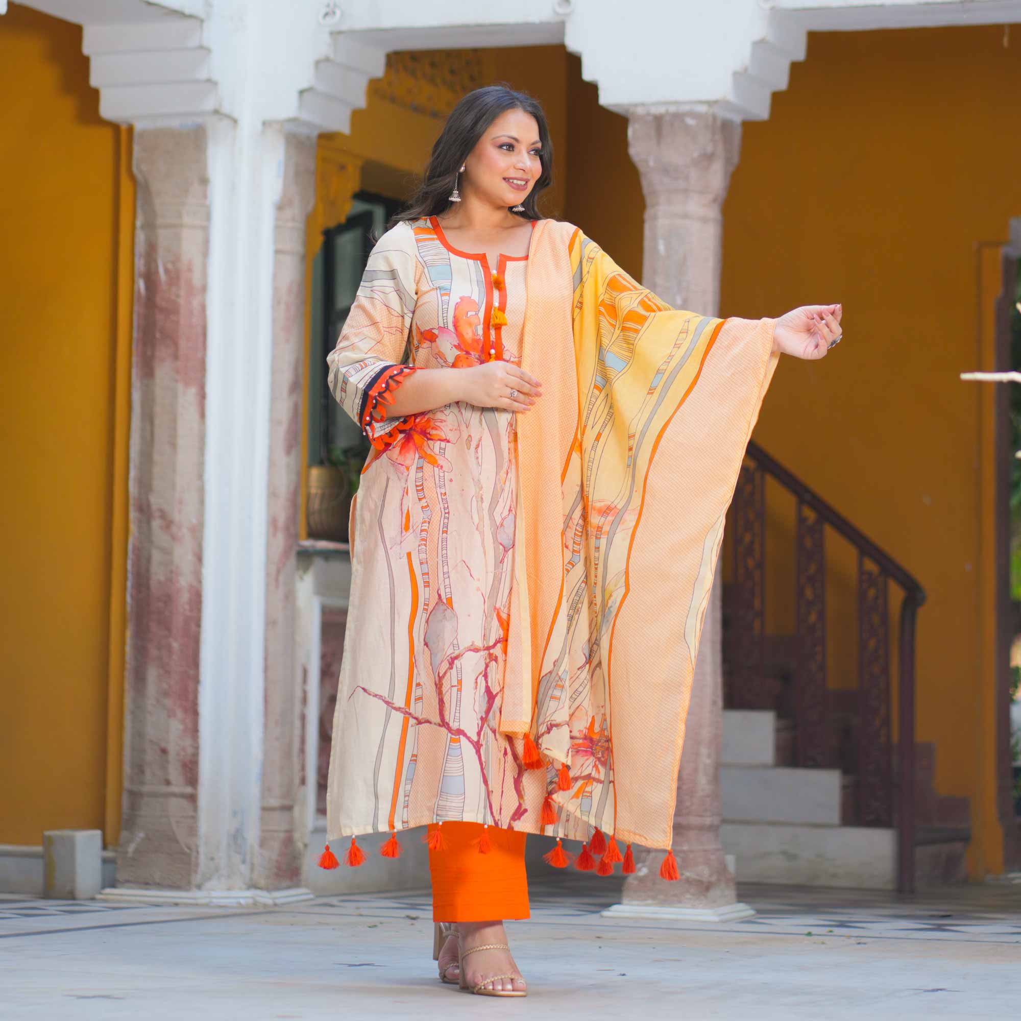 Saffron Sunset Summer Story Cotton Suit Set Saffron Sunset Summer Story Cotton Suit Set