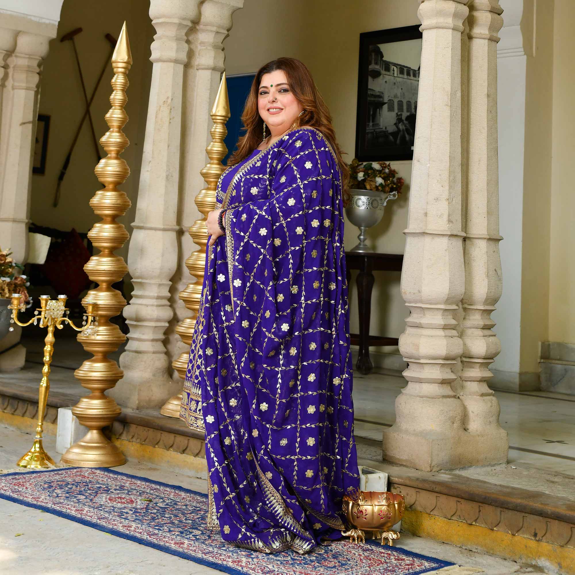 Opulence-Royal Blue Zari Embroidered Georgette Suit Set