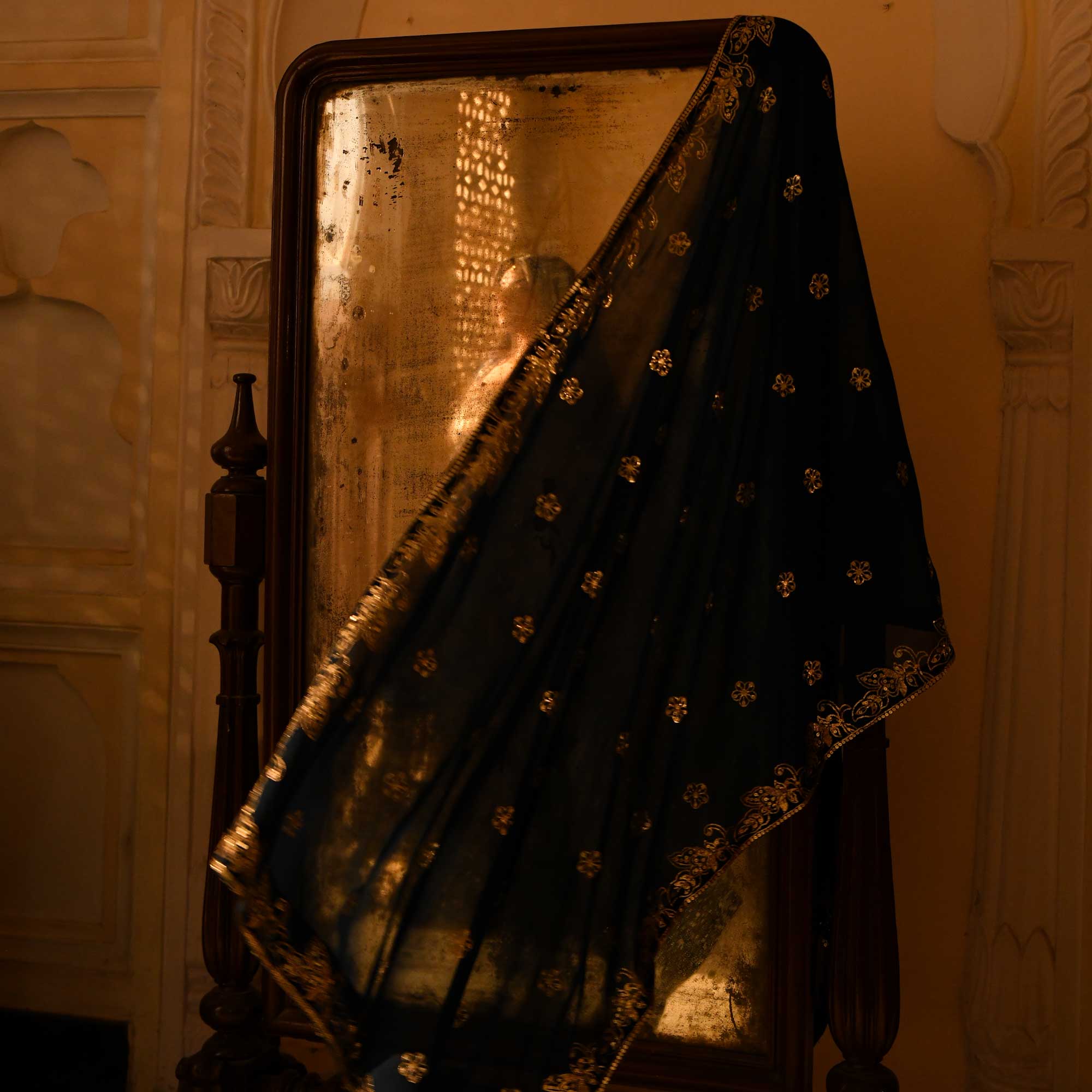 Jahnvi - Deep Prussian Blue Sequin Embroidered Georgette Anarkali Set