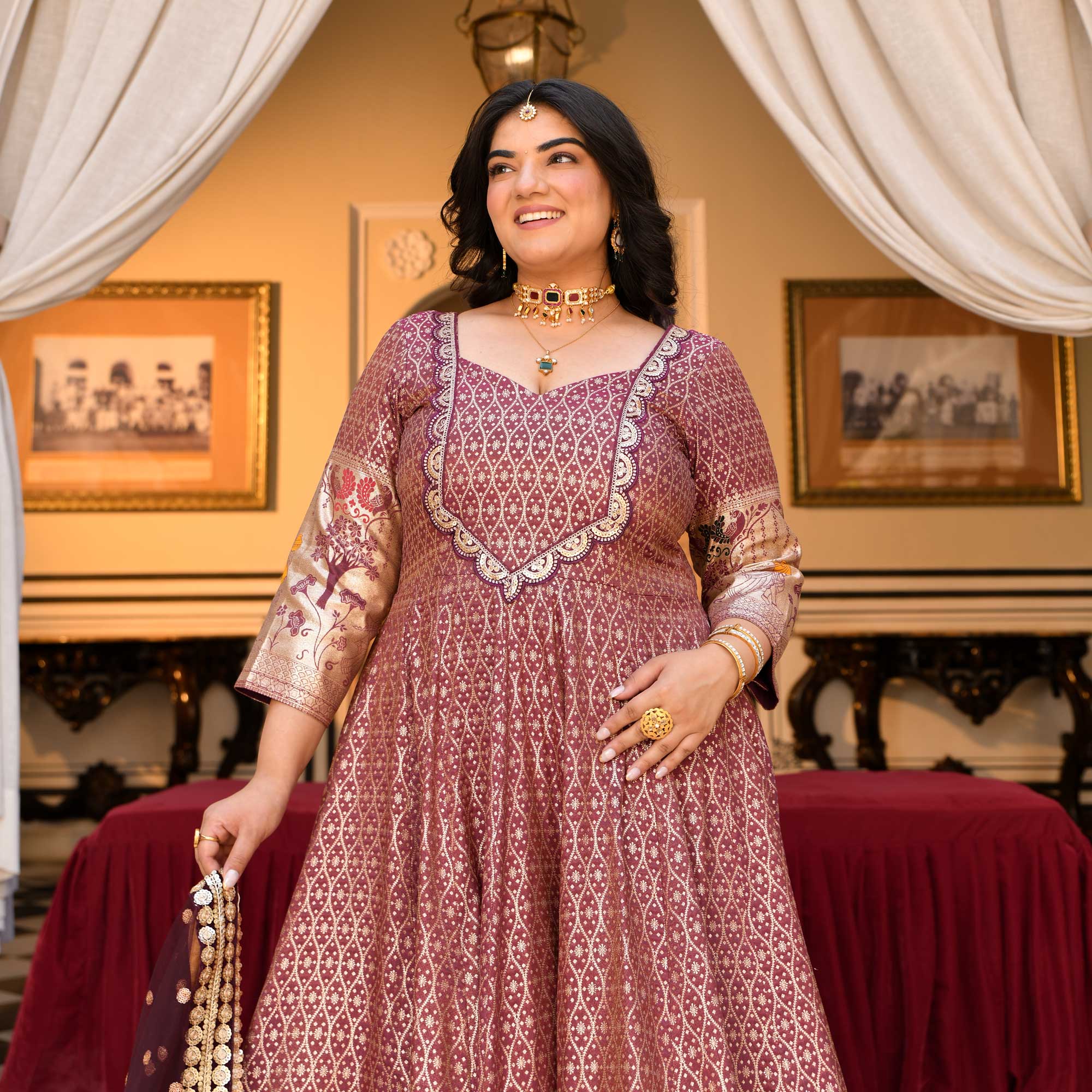 Arunima - Deep Wine Banarasi Silk Anarkali Set Arunima - Deep Wine Banarasi Silk Anarkali Set