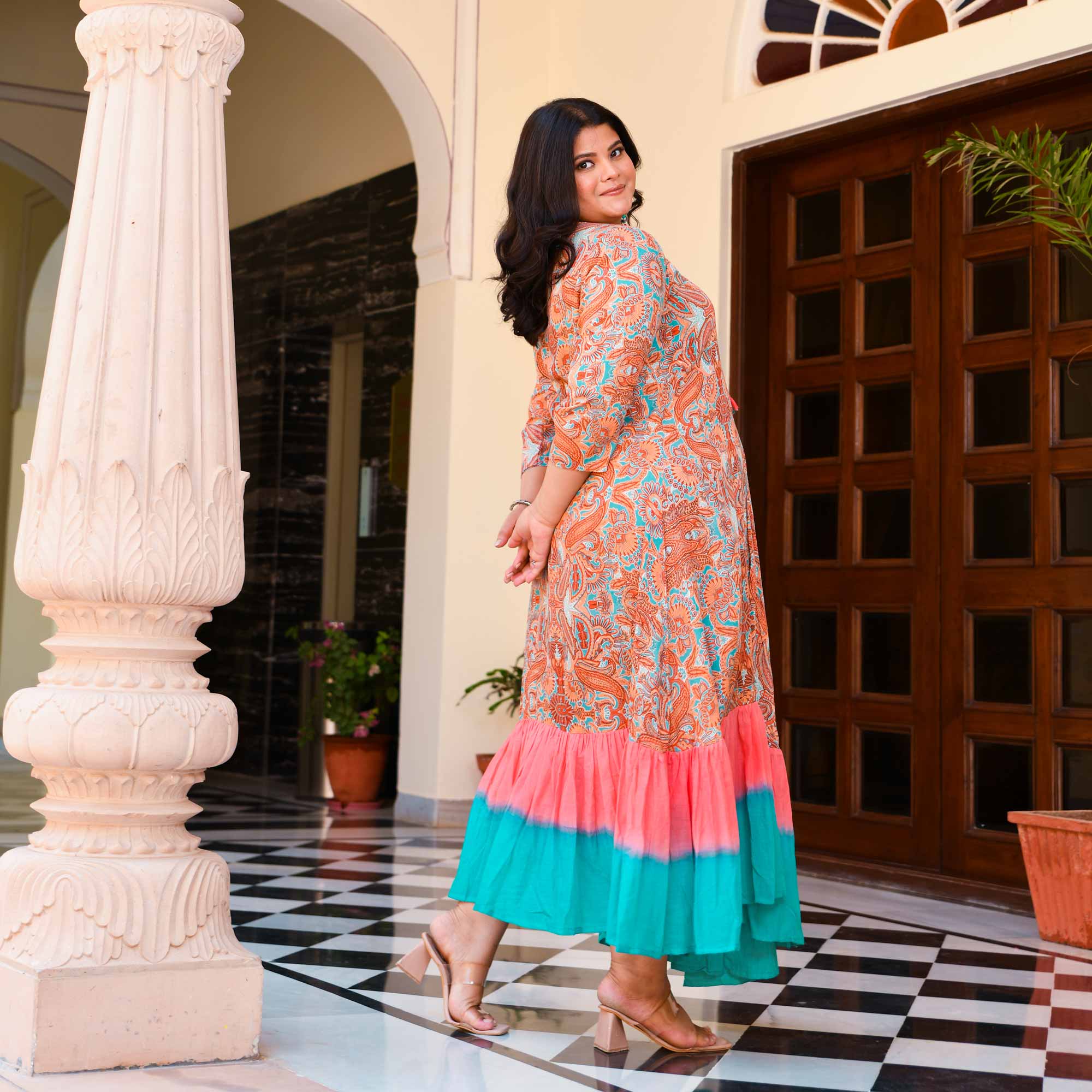 Peachy Swirl Rayon Tie-Dye Dress