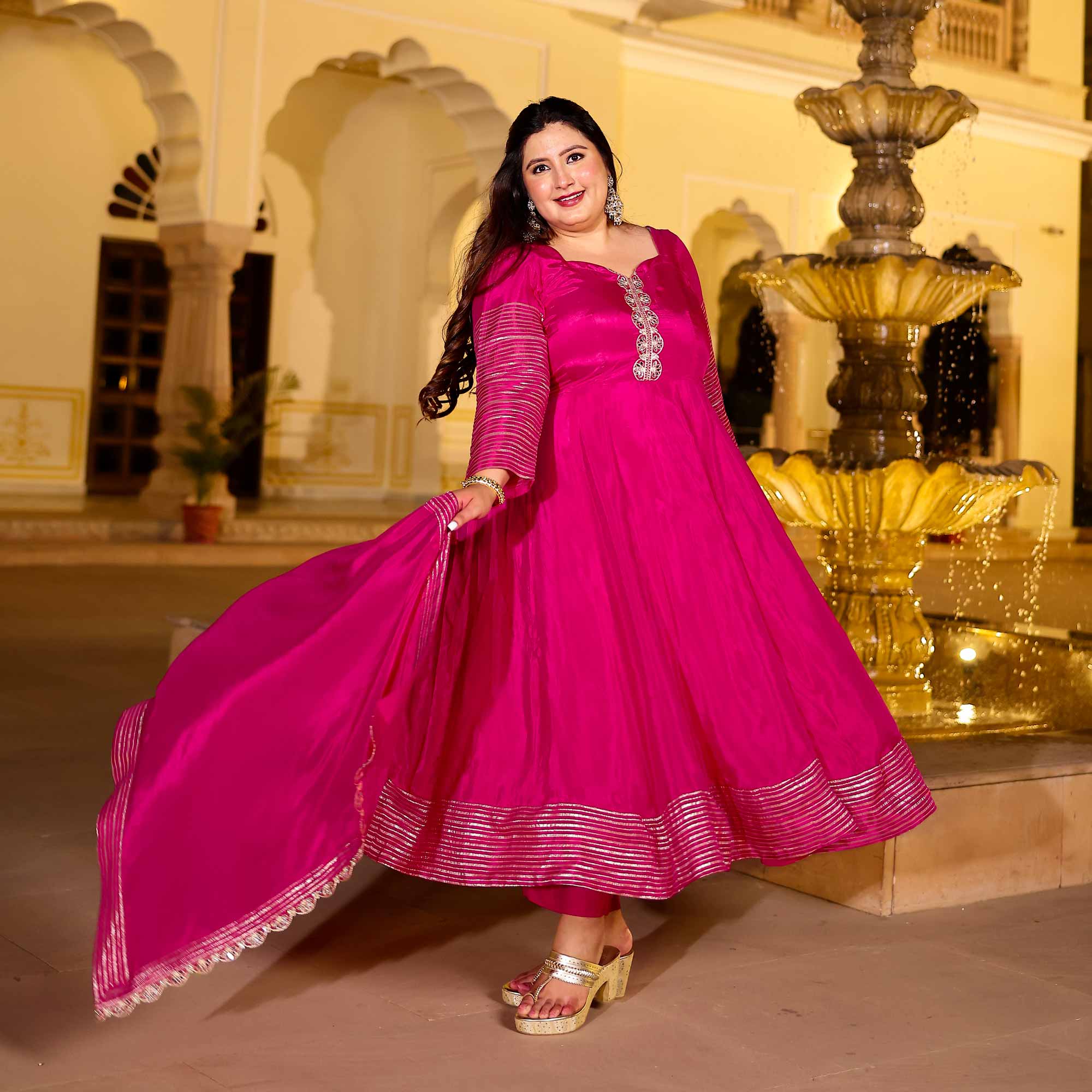 Dazzling Magenta Silk Anarkali Set Dazzling Magenta Silk Anarkali Set