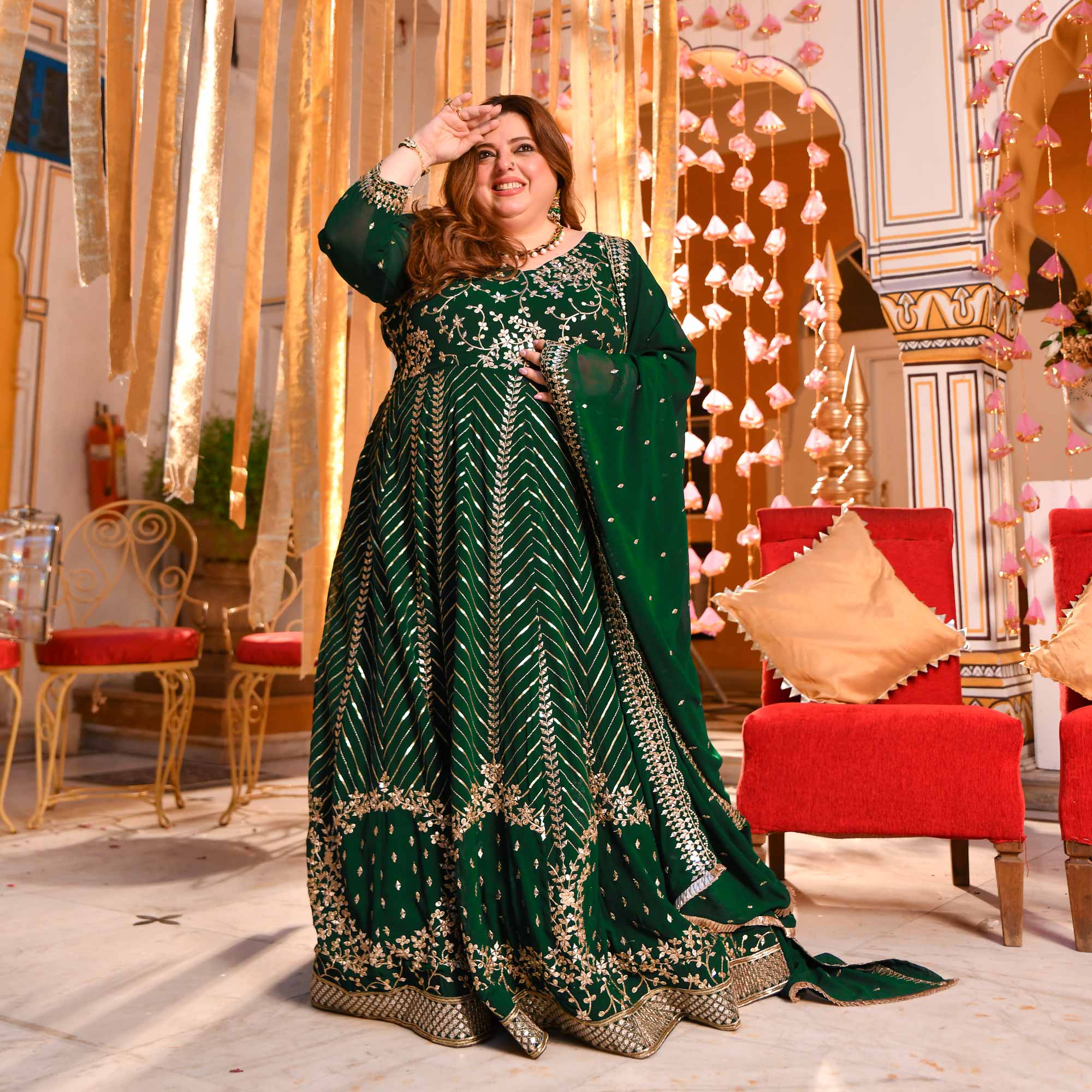 Shimmering Emerald Sequin Embroidered Georgette Anarkali Set Shimmering Emerald Sequin Embroidered Georgette Anarkali Set