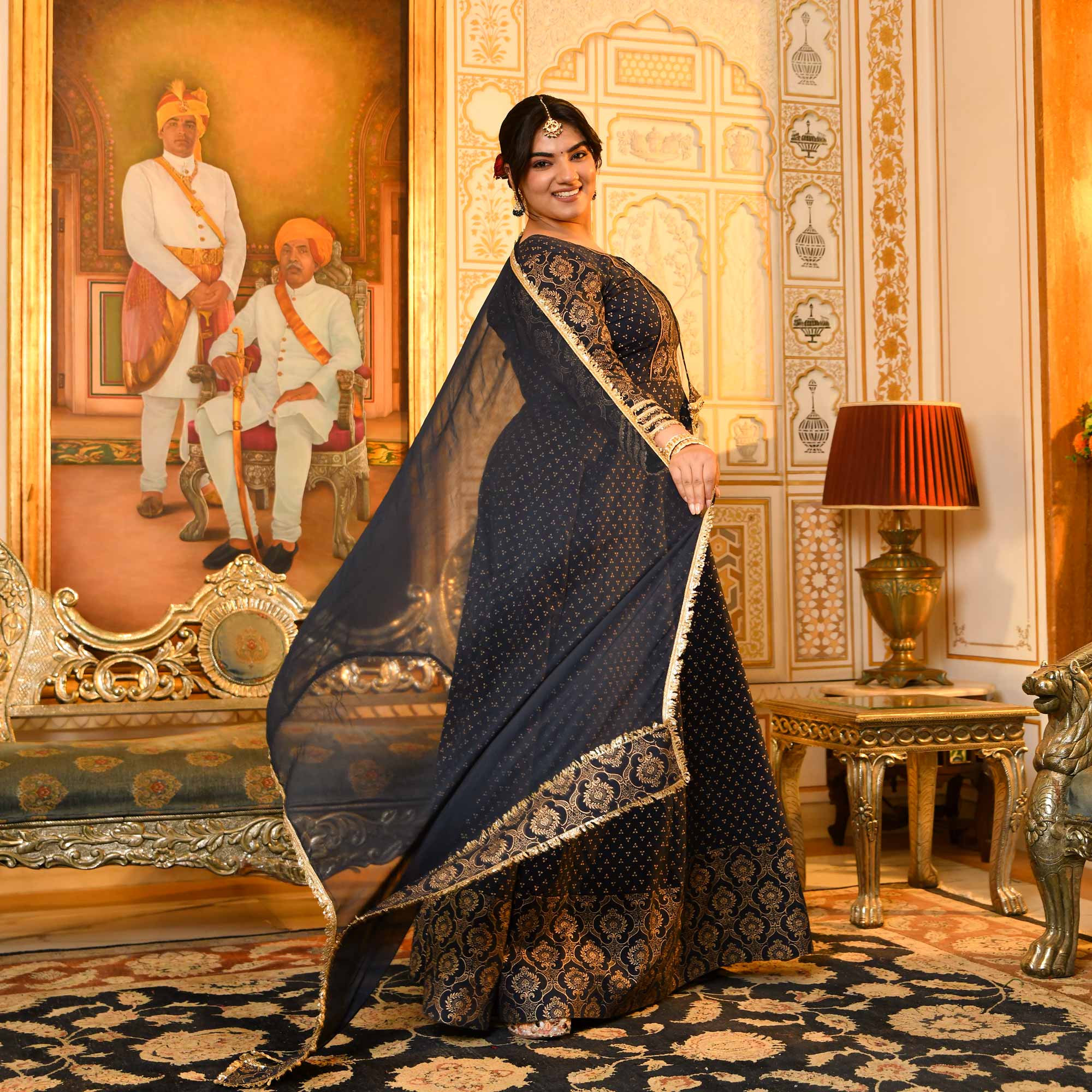 Kaushiki- Deep Blue & Gold Block Pure Cotton Printed Anarkali Kaushiki- Deep Blue & Gold Block Pure Cotton Printed Anarkali
