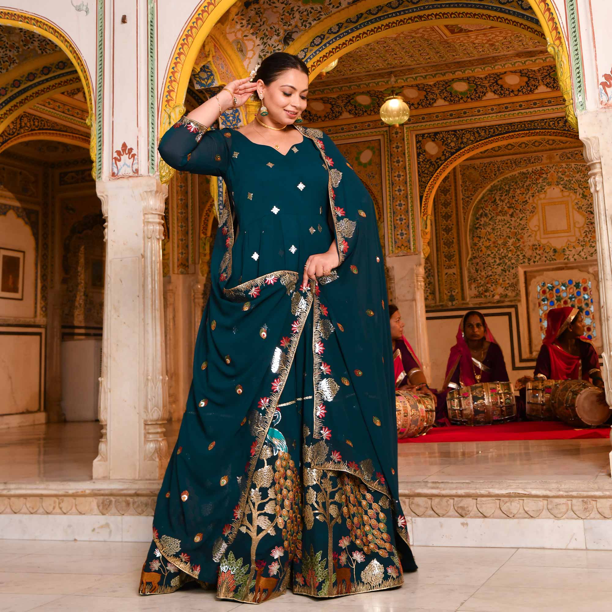 Mayura Blue Embroidered Georgette Anarkali Set Mayura Blue Embroidered Georgette Anarkali Set