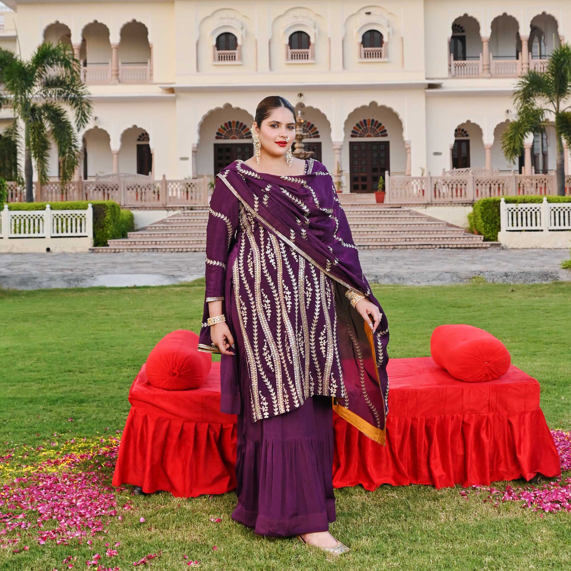 Radiant Raisin Purple Passion Gota Patti Fusion Sharara Set