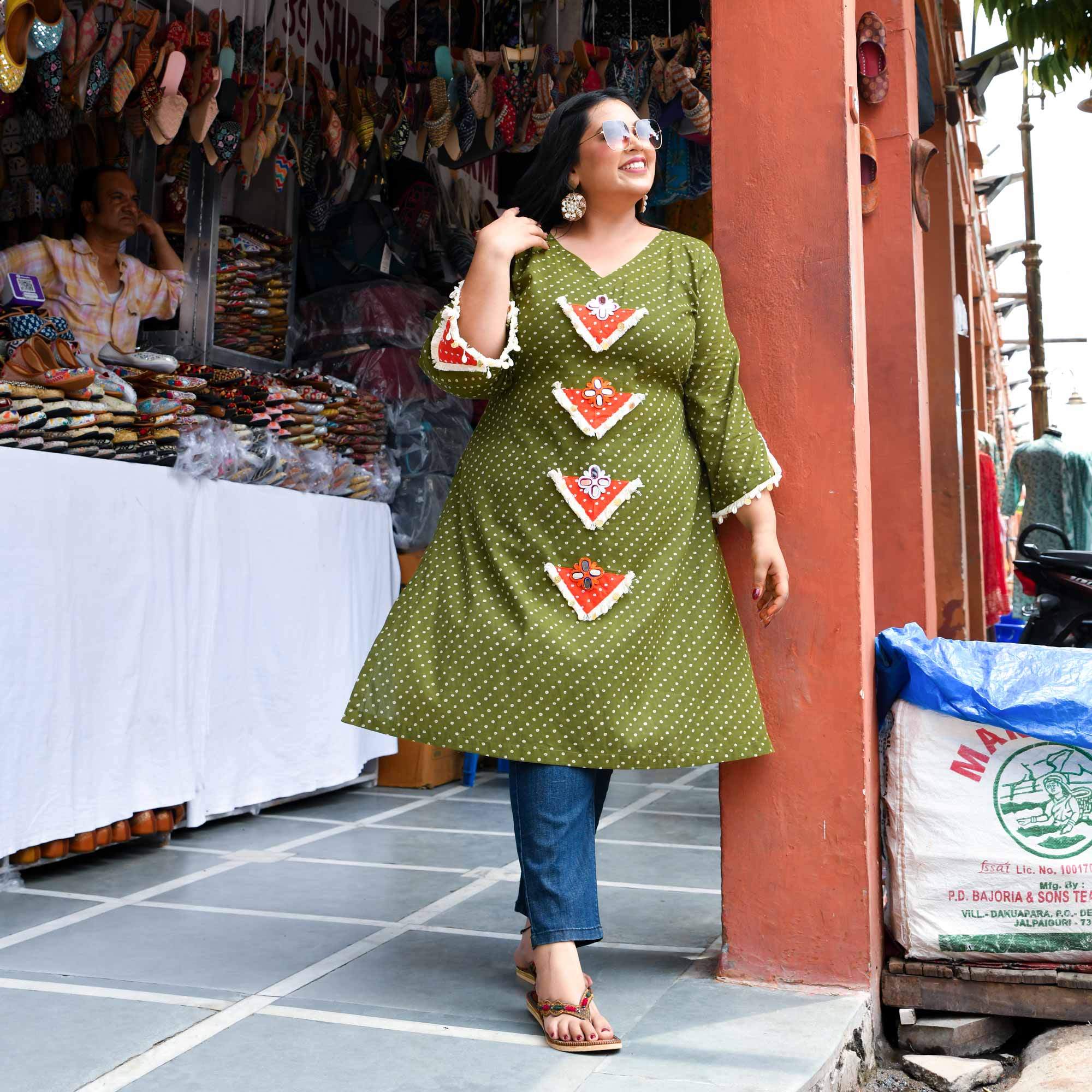 Basil Charm Bohemian Mirror Embroidered Kurta Basil Charm Bohemian Mirror Embroidered Kurta