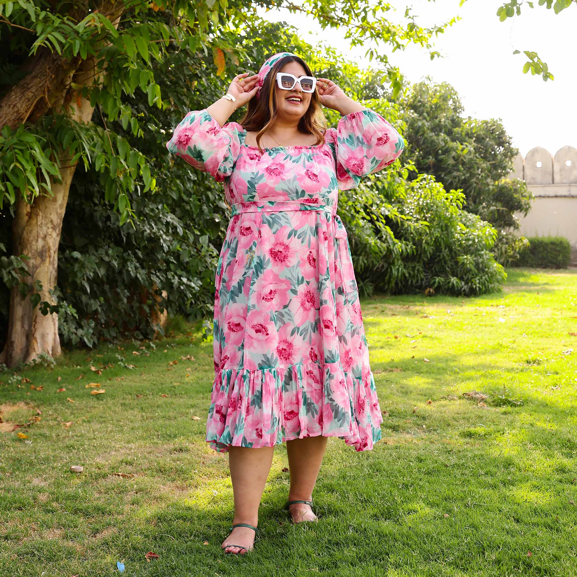 Toffee Pink Floral Chiffon Dress