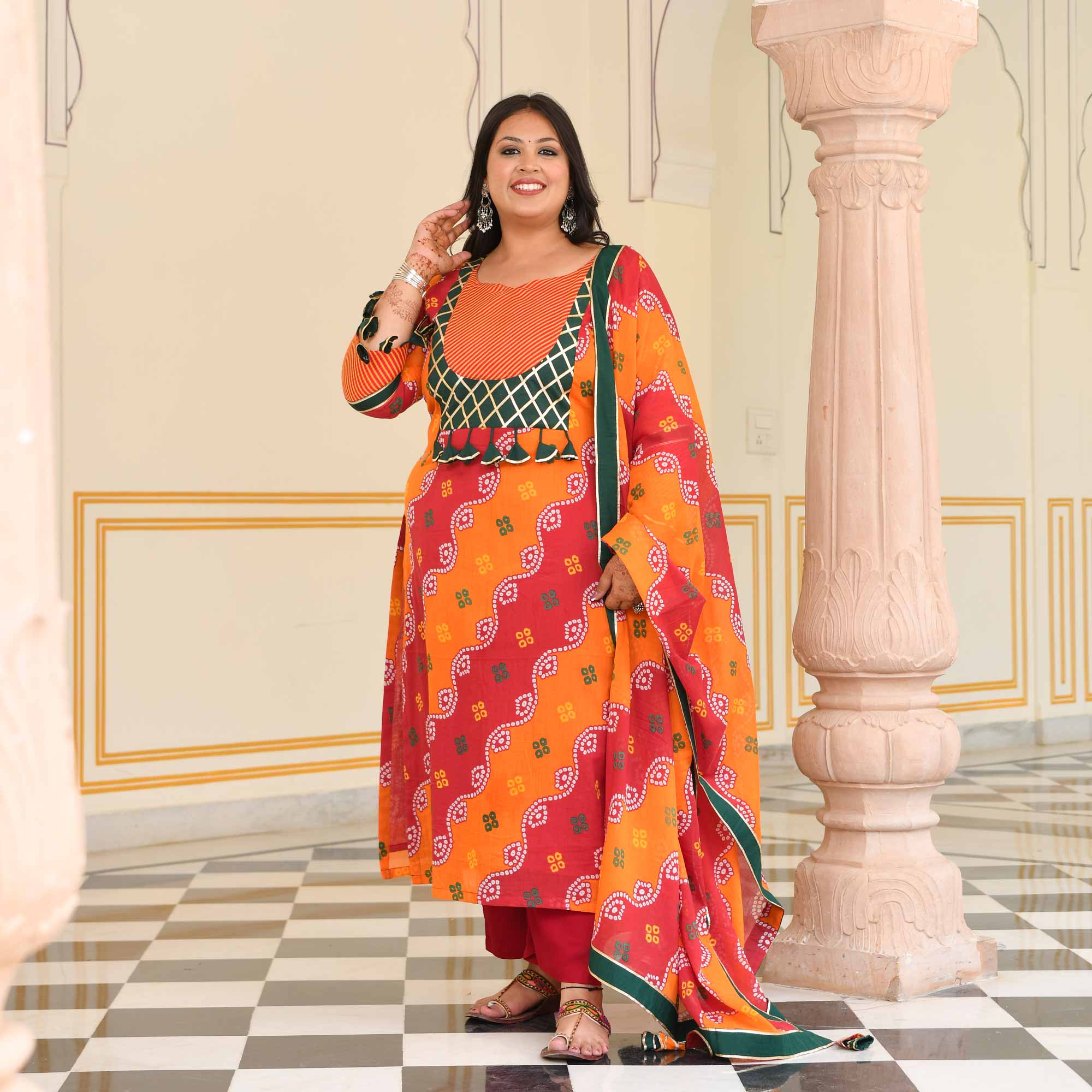 Sunheri Tarang Bandhani Cotton Suit Set