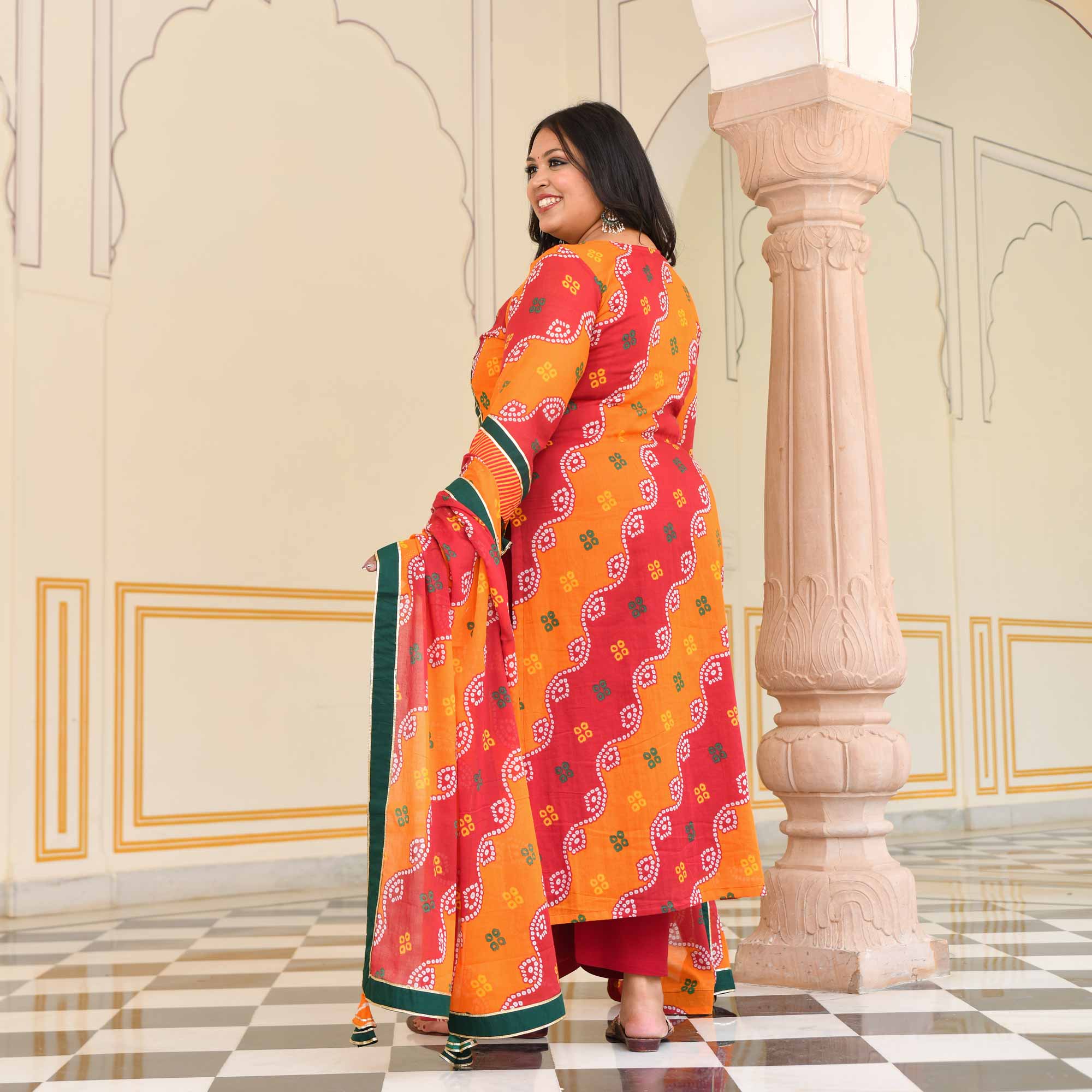 Sunheri Tarang Bandhani Cotton Suit Set