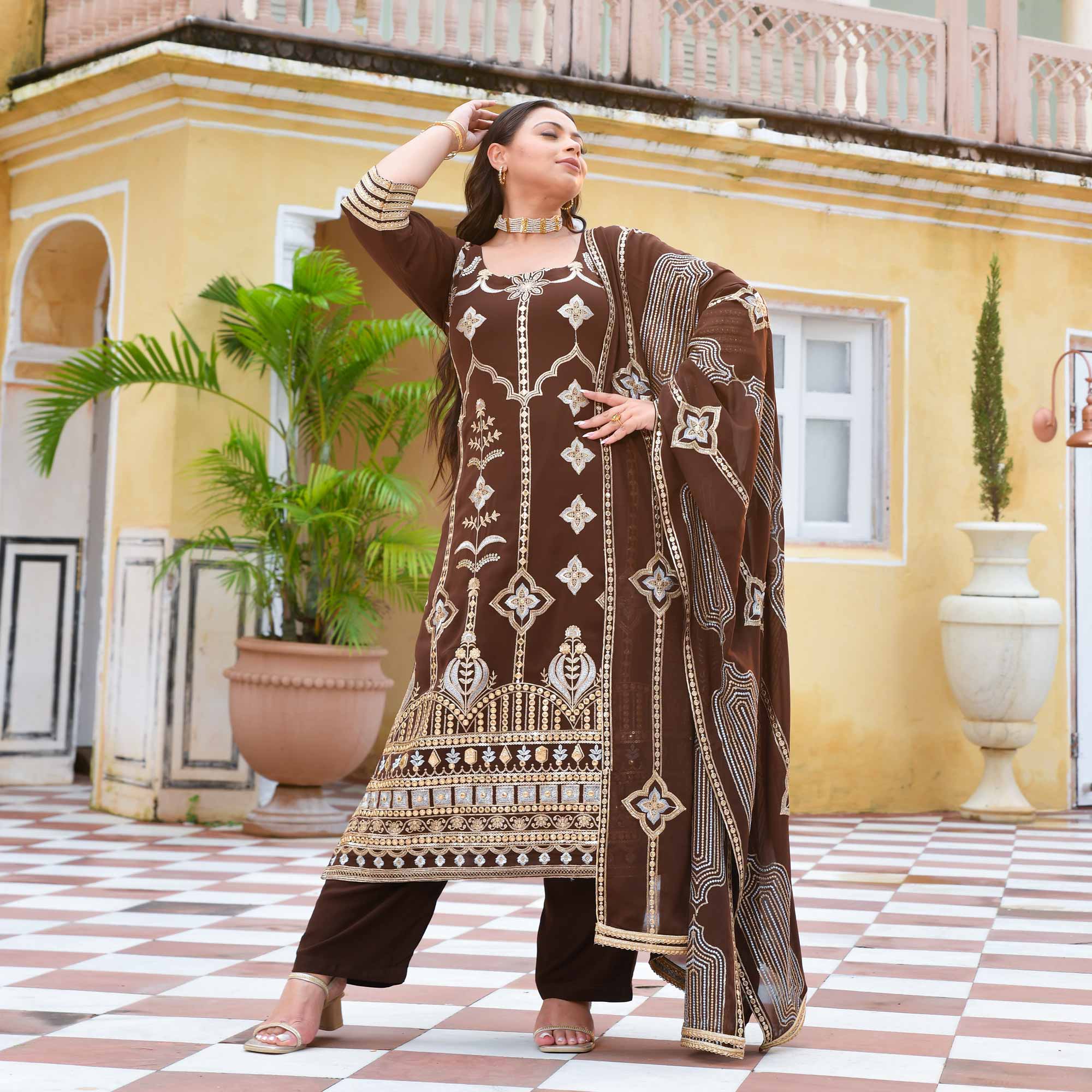 Bronze & Gold Embroidered Suit Set