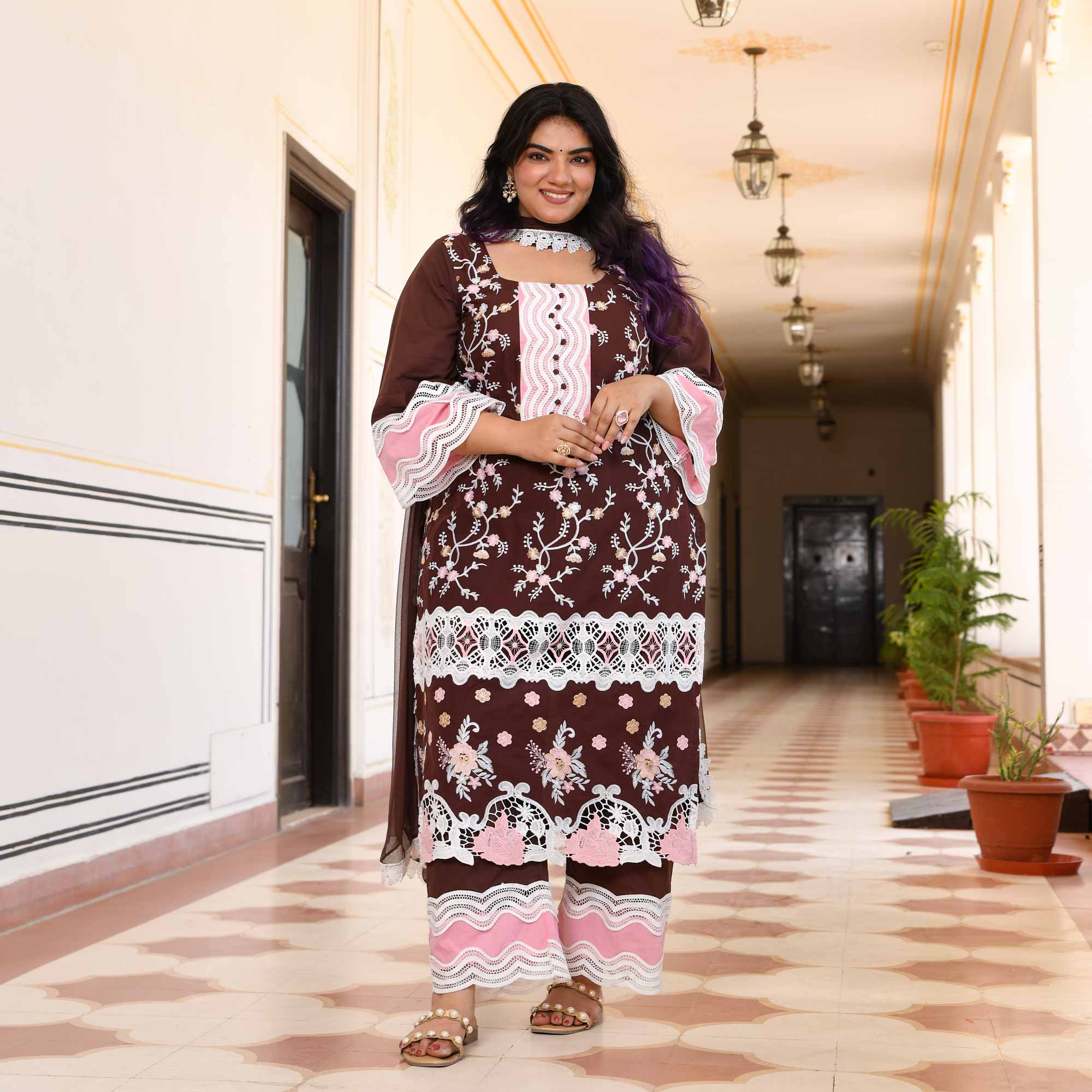 Sahaj- Deep Coffee Chikankari Embroidered Pure Cotton Suit Set Sahaj- Deep Coffee Chikankari Embroidered Pure Cotton Suit Set