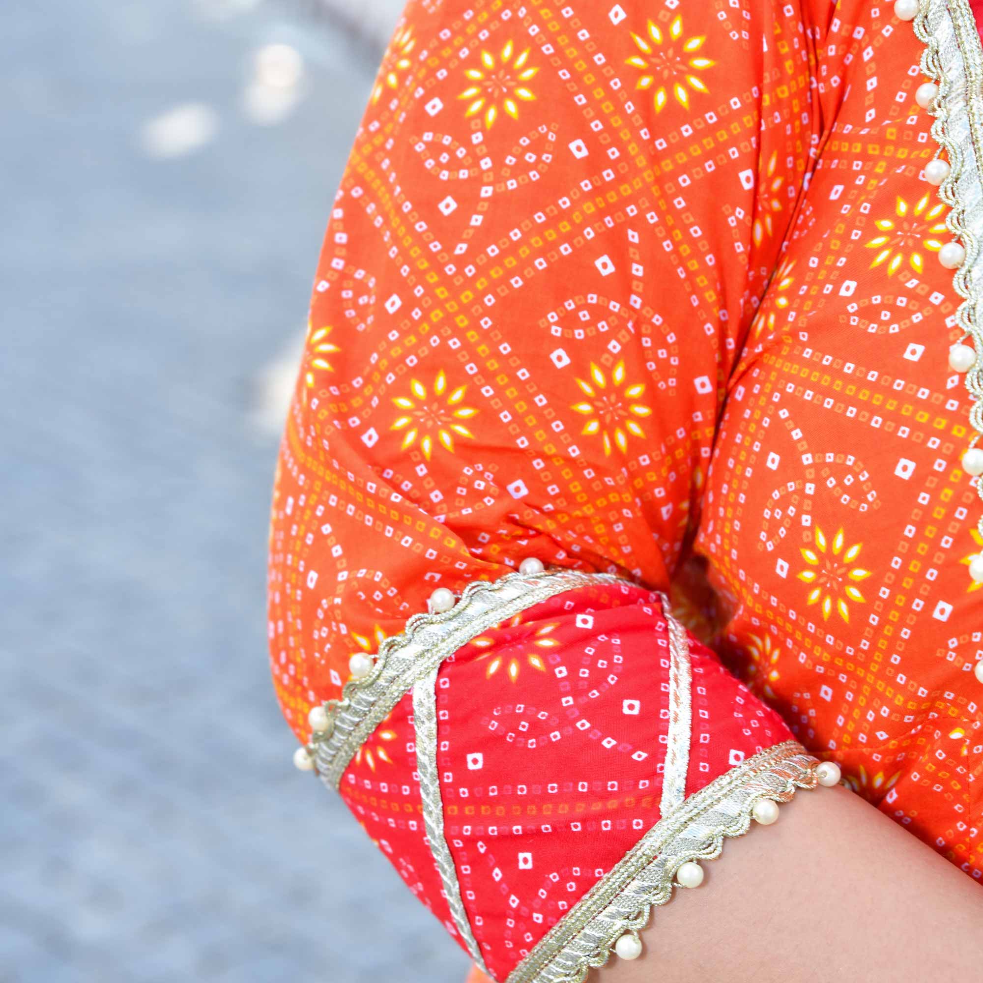 Rangrez - Red & Orange Bandhani Gota Cotton Aline Suit Set