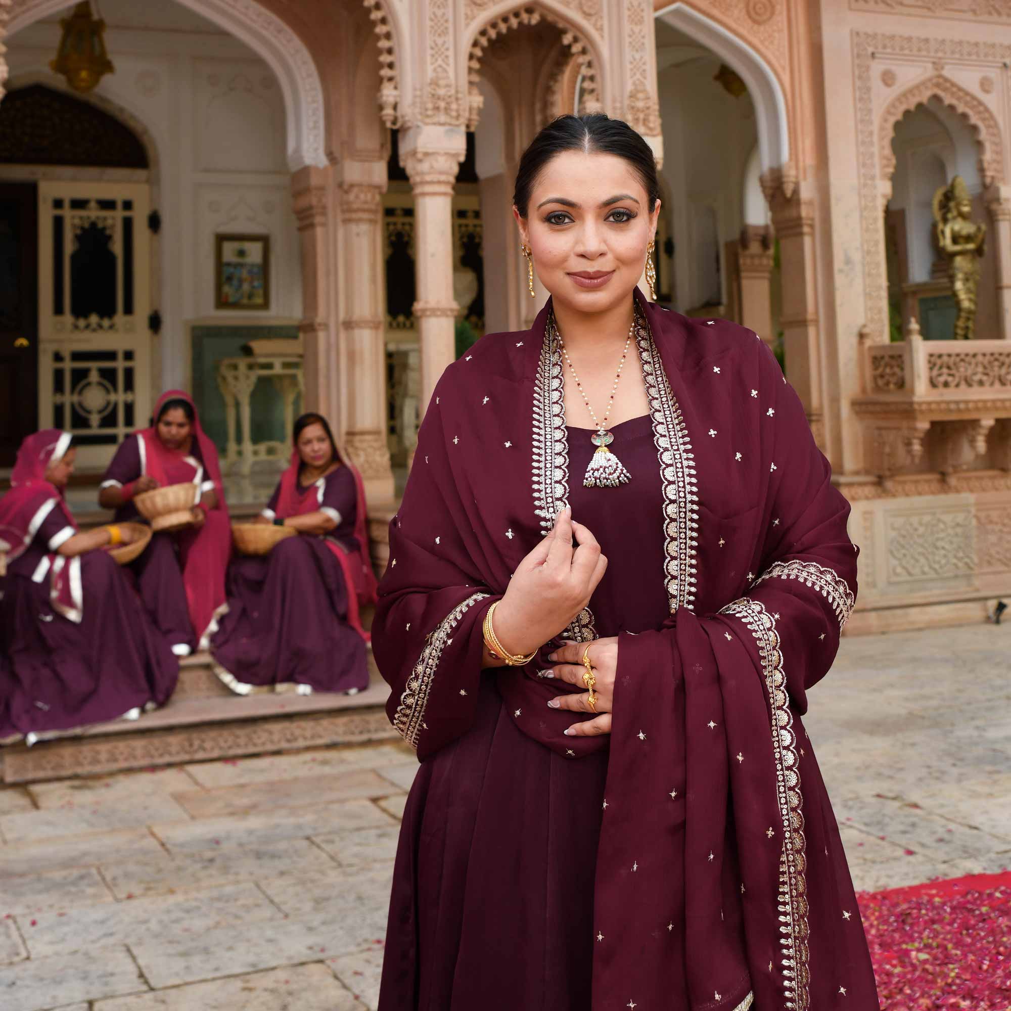 Merlot Bliss Sequin Embroidered Anarkali Set