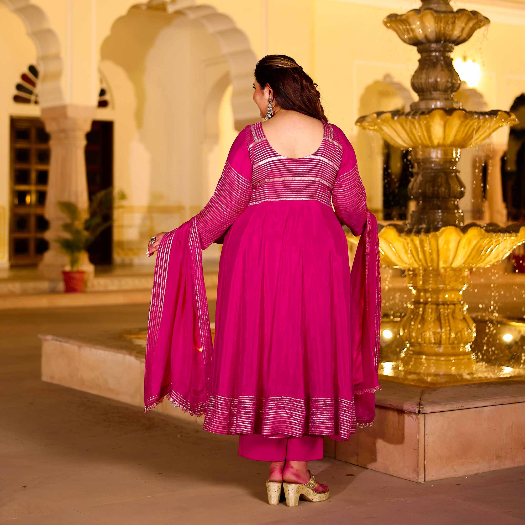 Dazzling Magenta Silk Anarkali Set Dazzling Magenta Silk Anarkali Set