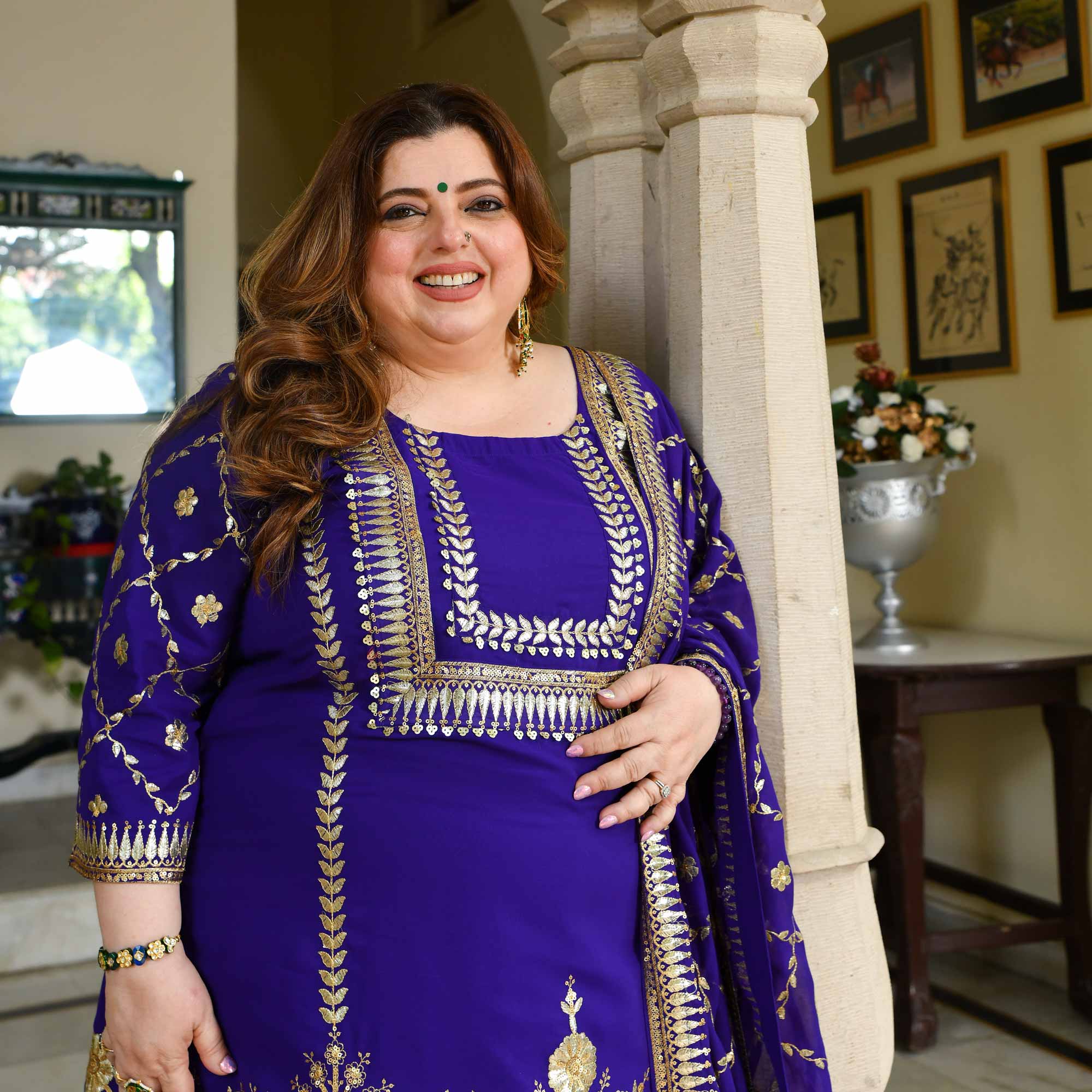 Opulence-Royal Blue Zari Embroidered Georgette Suit Set